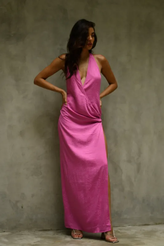 Aaliyah Plunge Neck Maxi Dress - Rose Pink sold by Meshki
