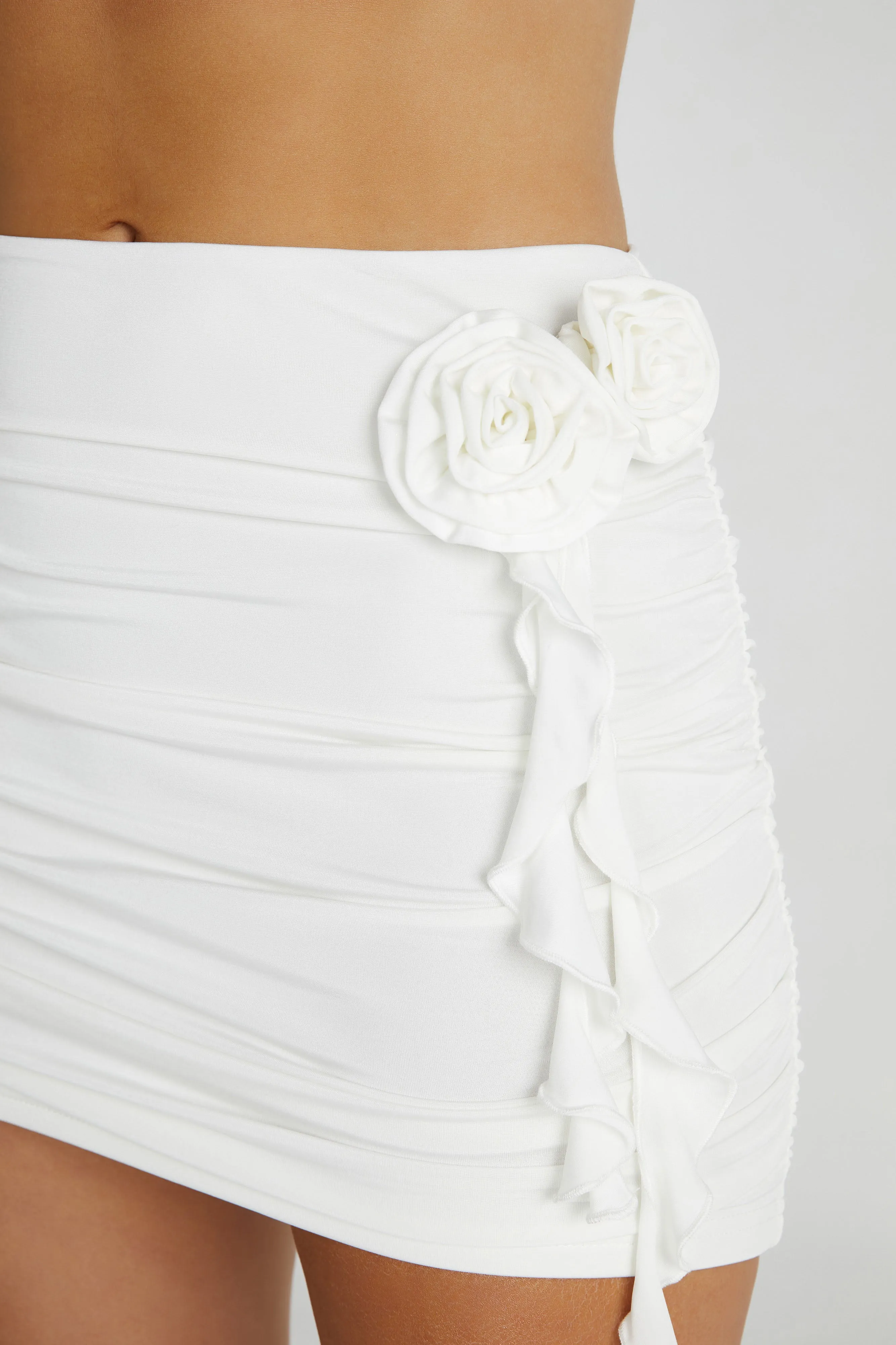 Brydee Ruched Rose Mini Skirt - White sold by Meshki product image thumbnail 2