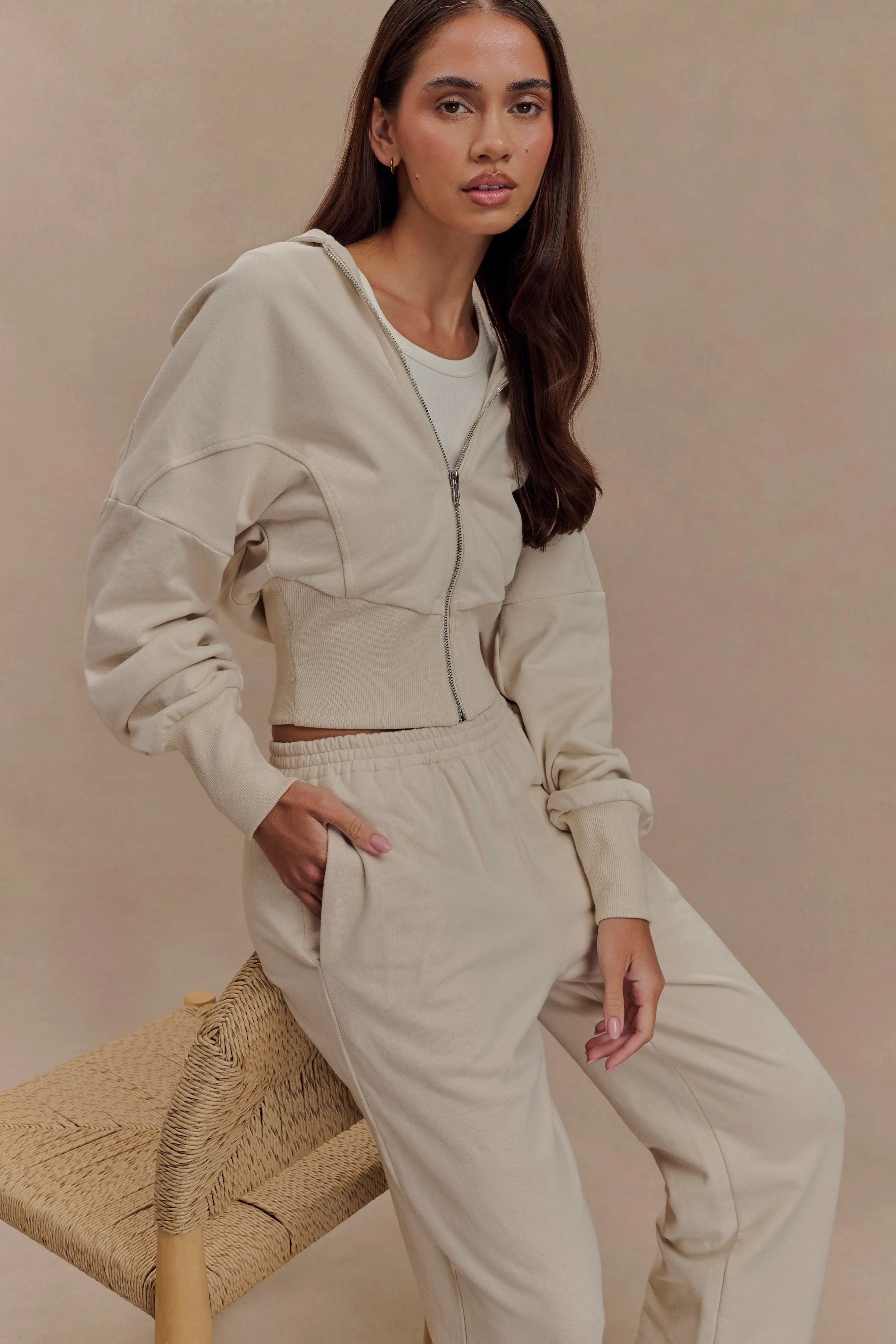 Blake Zip Front Hoodie - Stone sold by Meshki product image thumbnail 3