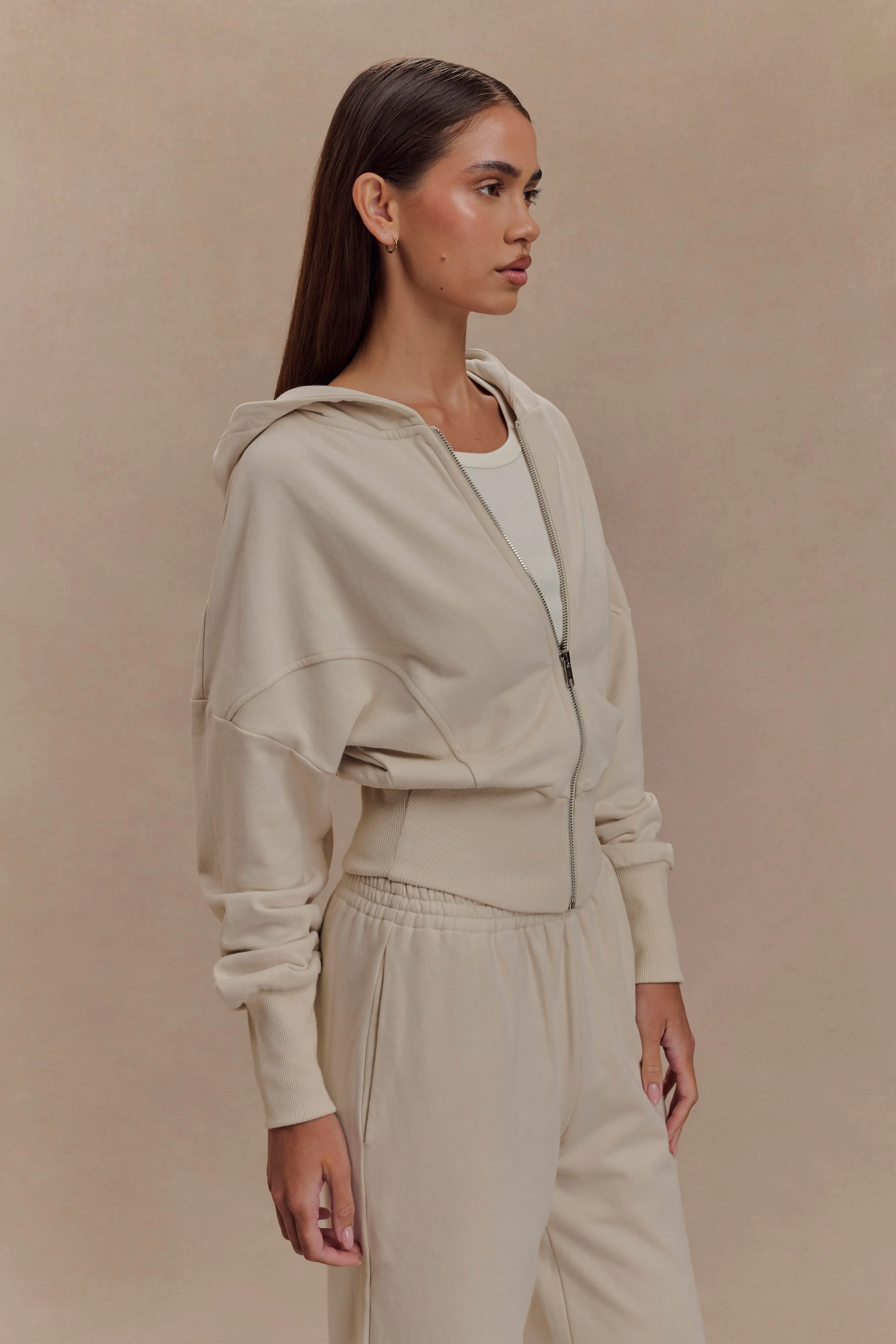 Blake Zip Front Hoodie - Stone sold by Meshki product image thumbnail 4