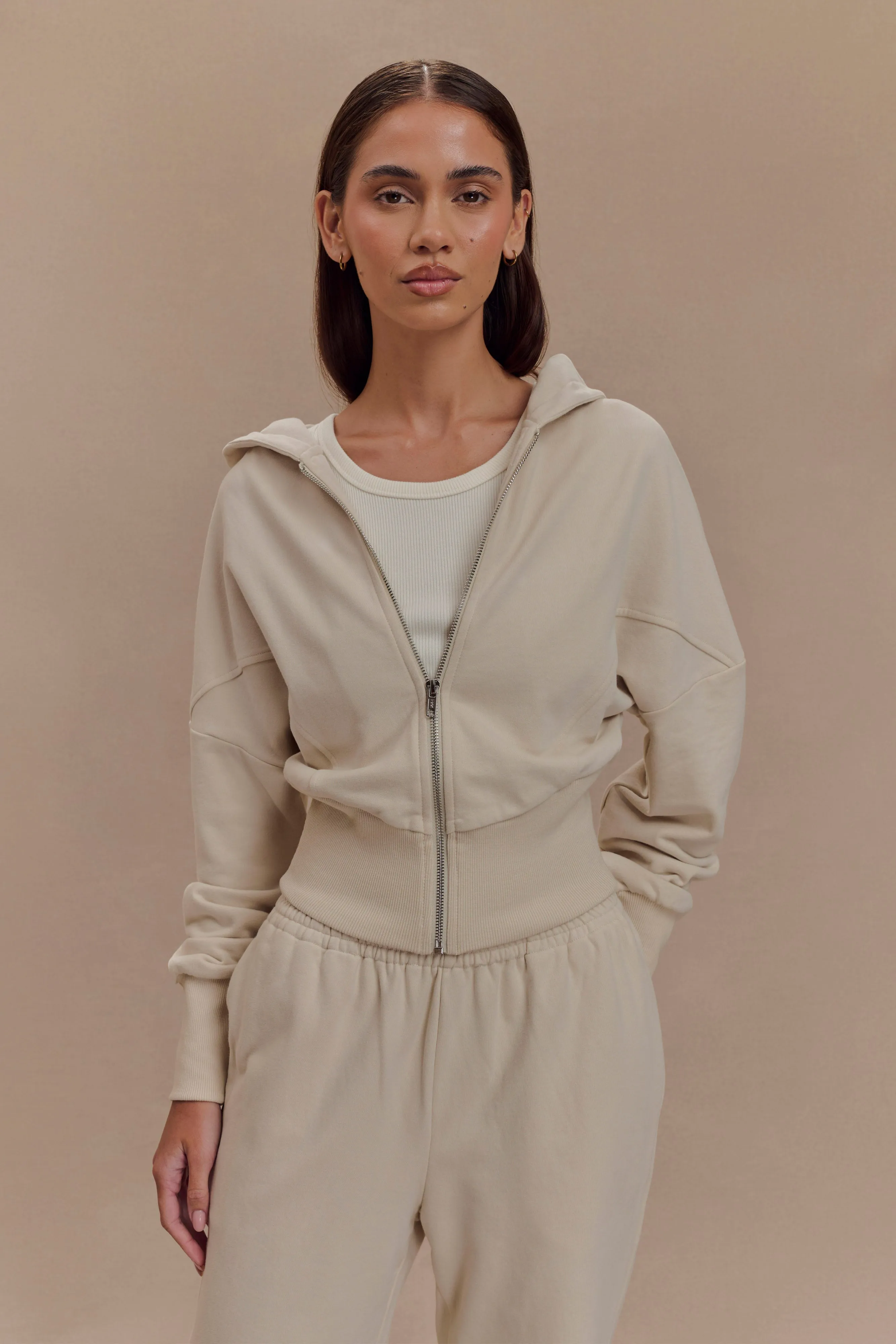 Blake Zip Front Hoodie - Stone sold by Meshki