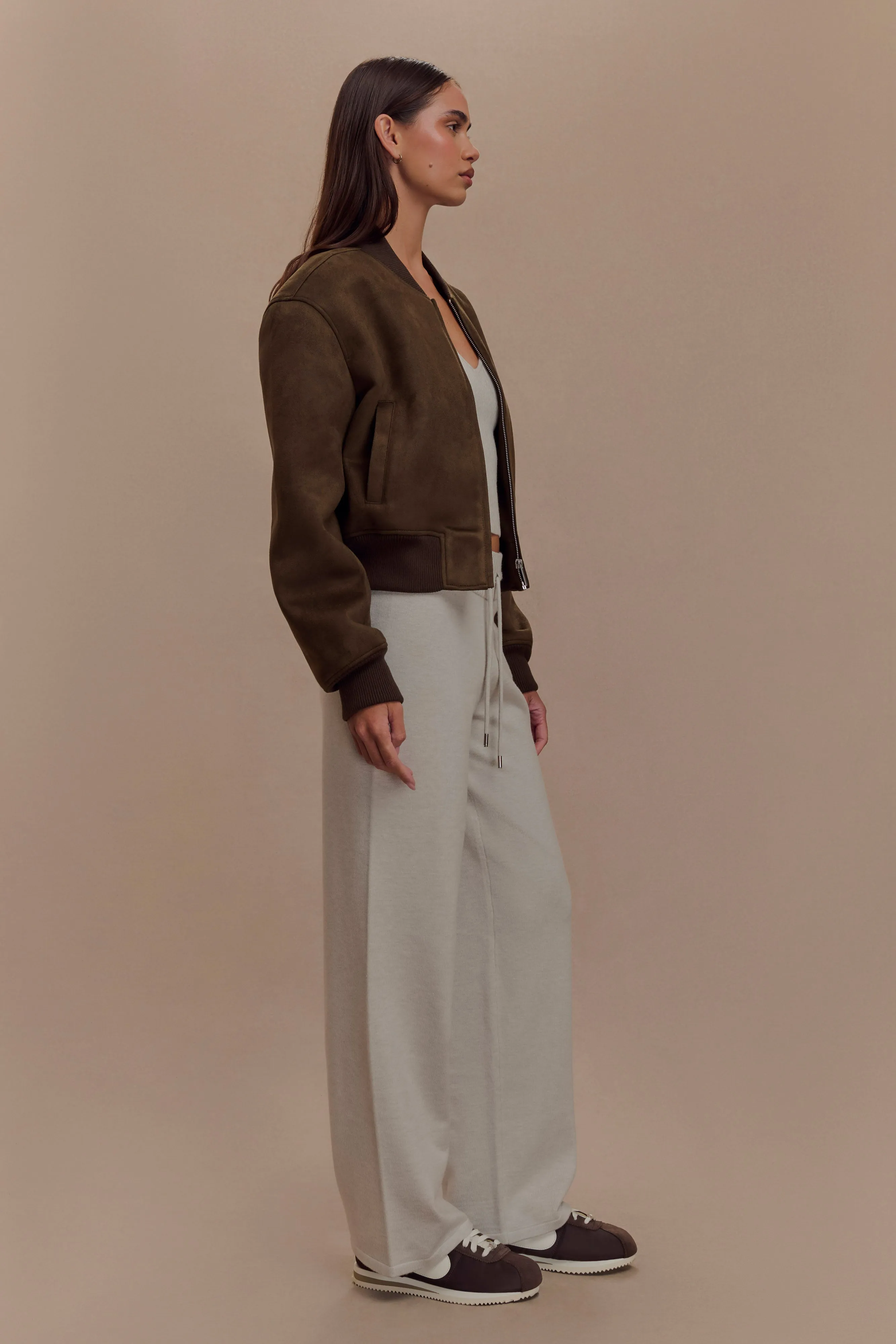 Rudy Suede Bomber Jacket - Chocolate sold by Meshki product image thumbnail 4