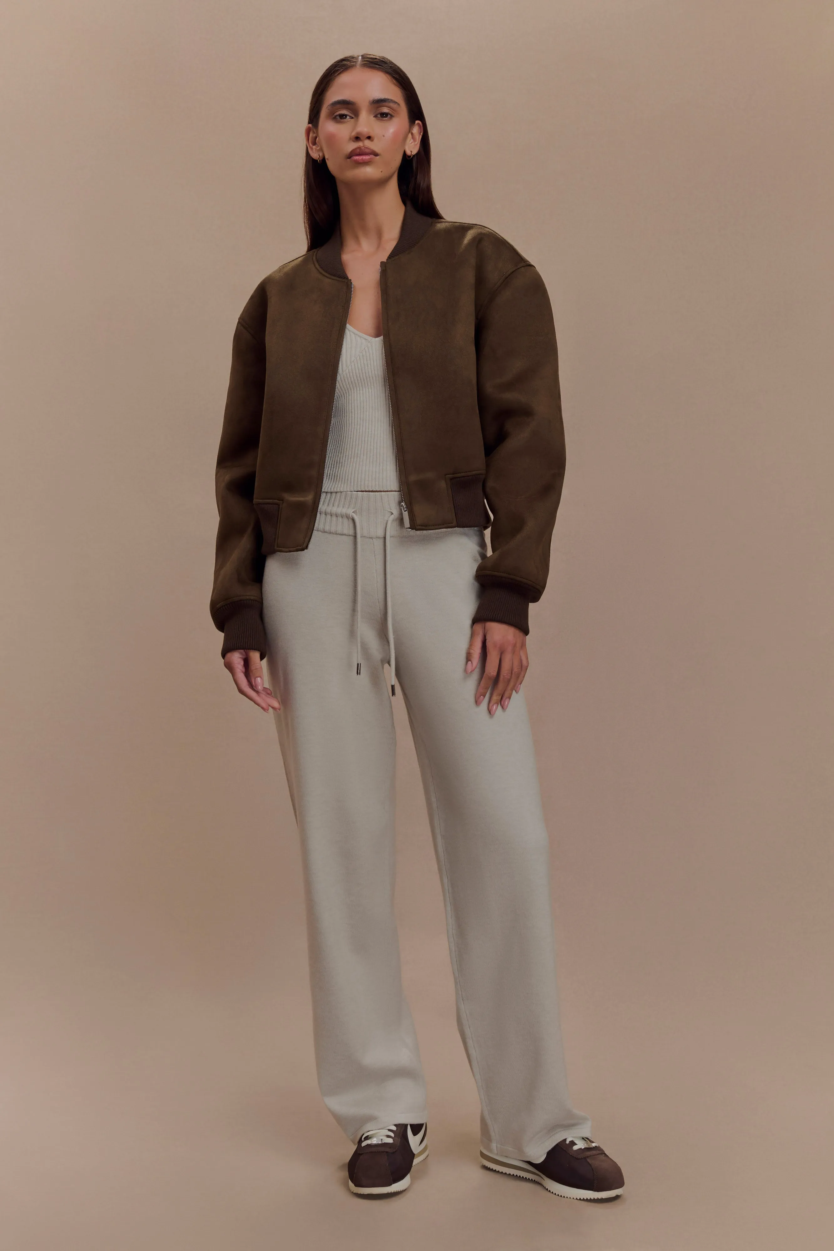 Rudy Suede Bomber Jacket - Chocolate sold by Meshki product image thumbnail 5