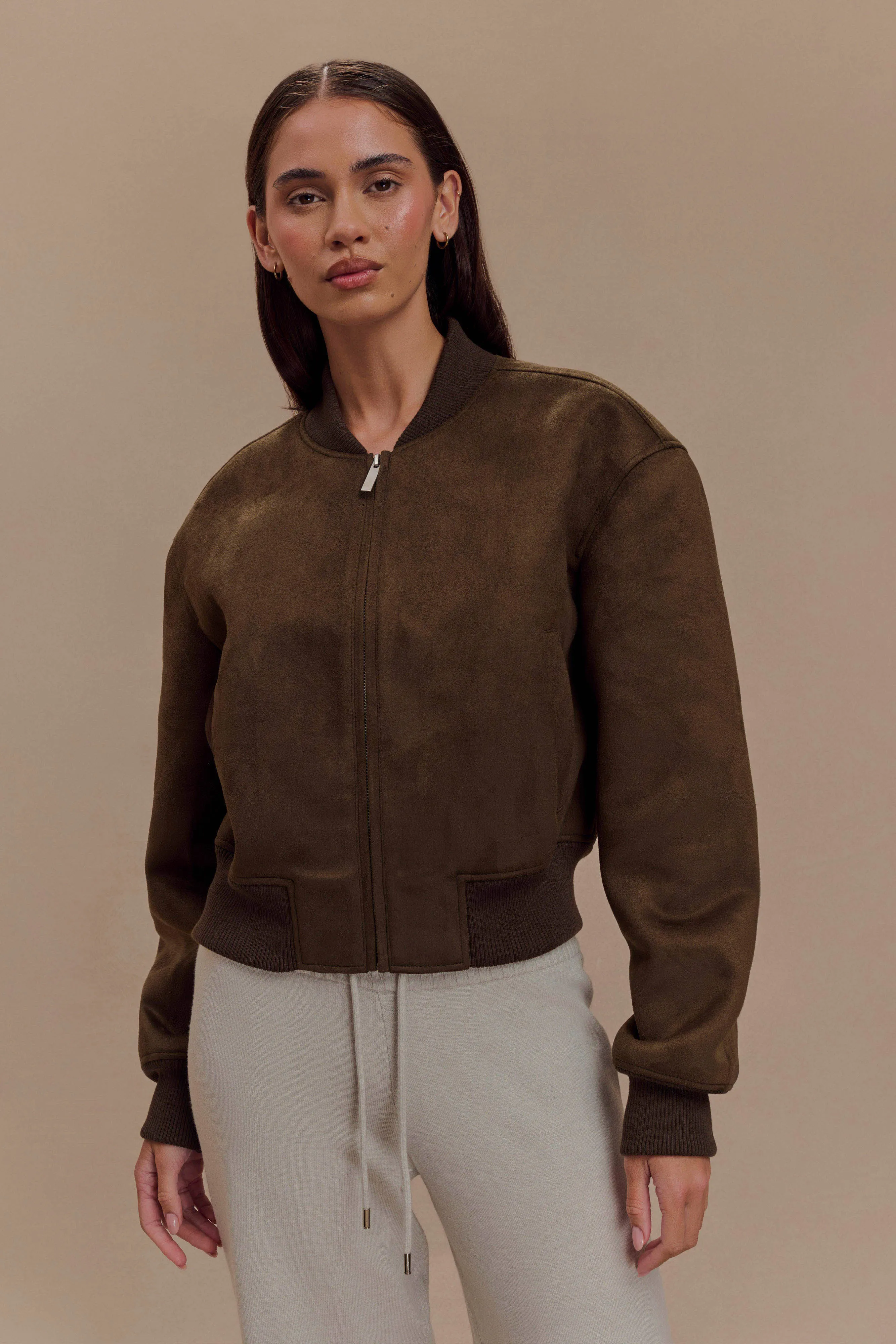 Rudy Suede Bomber Jacket - Chocolate sold by Meshki product image thumbnail 2