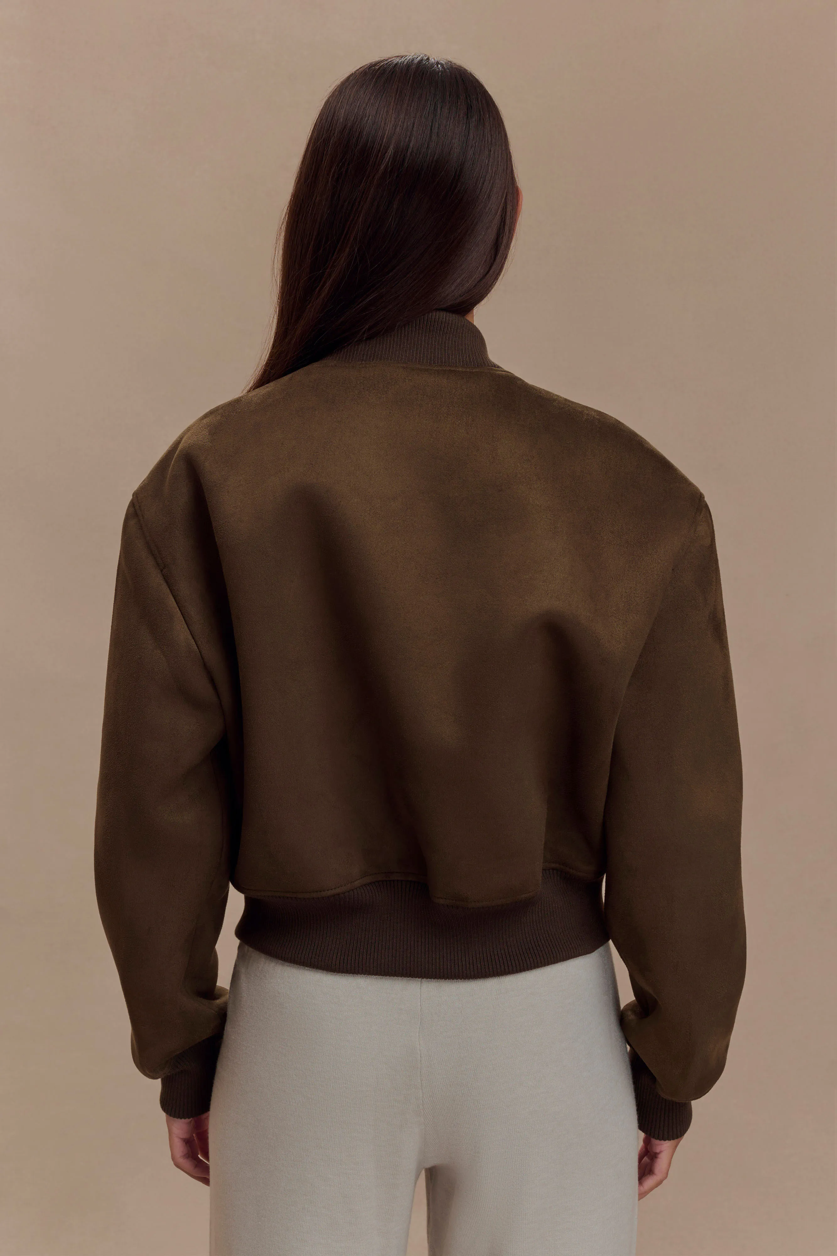Rudy Suede Bomber Jacket - Chocolate sold by Meshki product image thumbnail 3