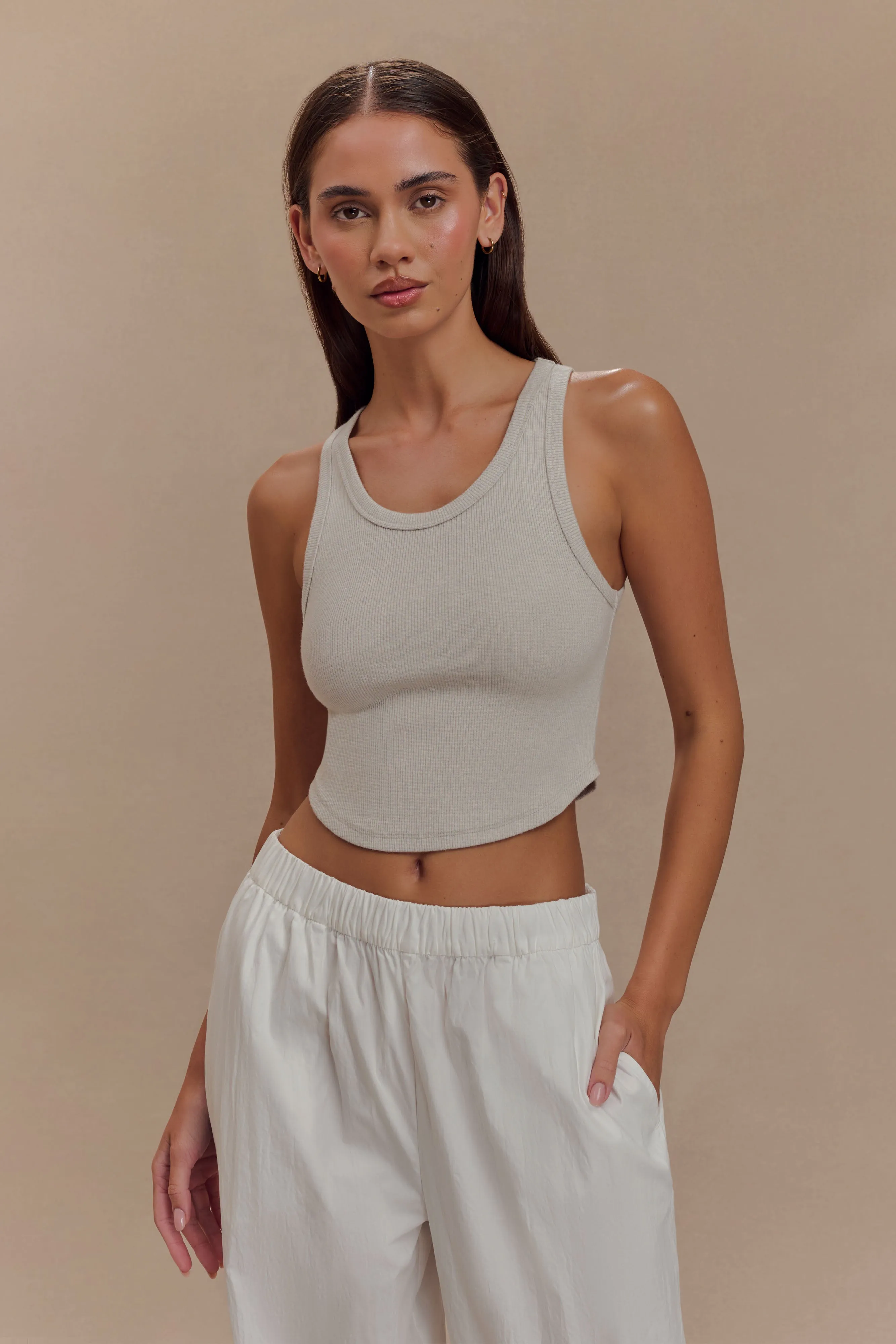 Morgana Ribbed Tank Top - Grey Marle sold by Meshki