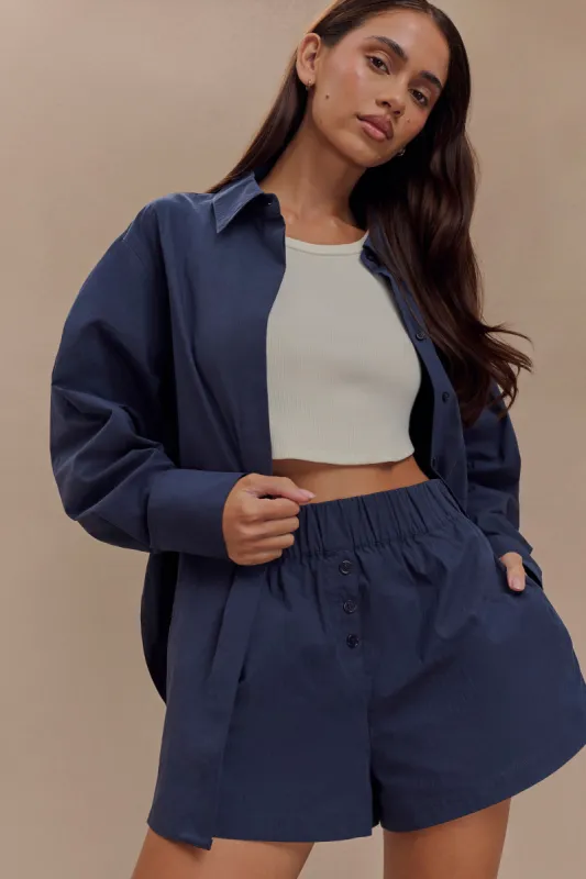 Johanna Cotton Relaxed Shorts - Navy sold by Meshki