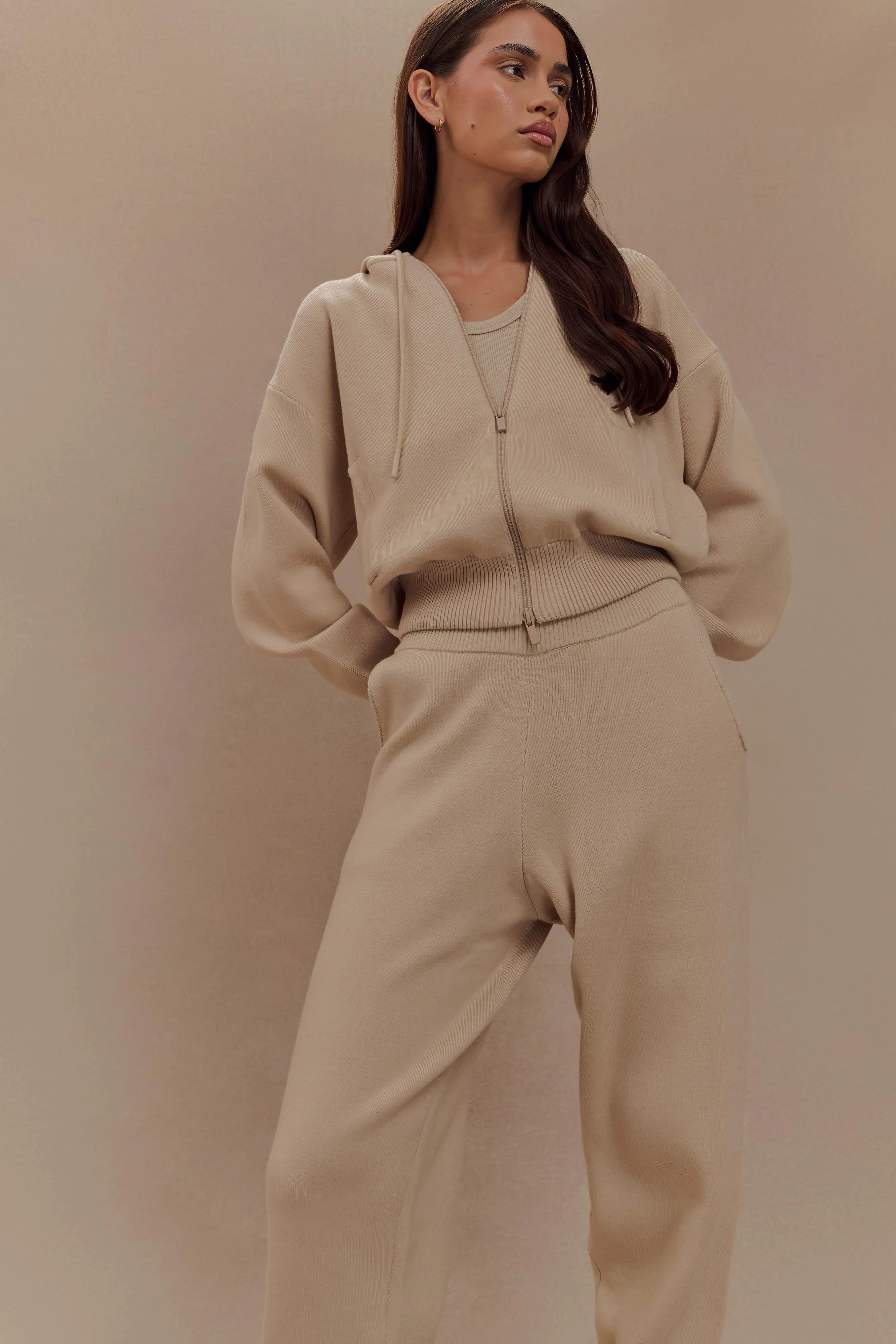 Sami Zip Front Knit Hoodie - Camel sold by Meshki product image thumbnail 3