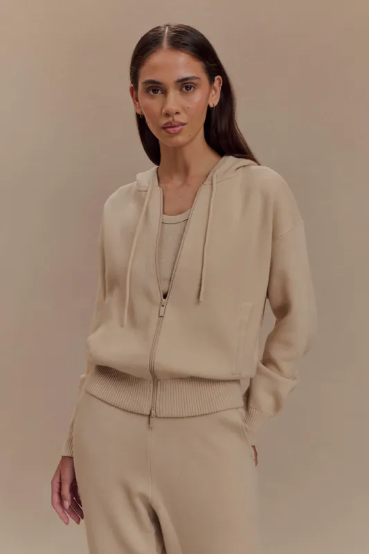 Sami Zip Front Knit Hoodie - Camel sold by Meshki