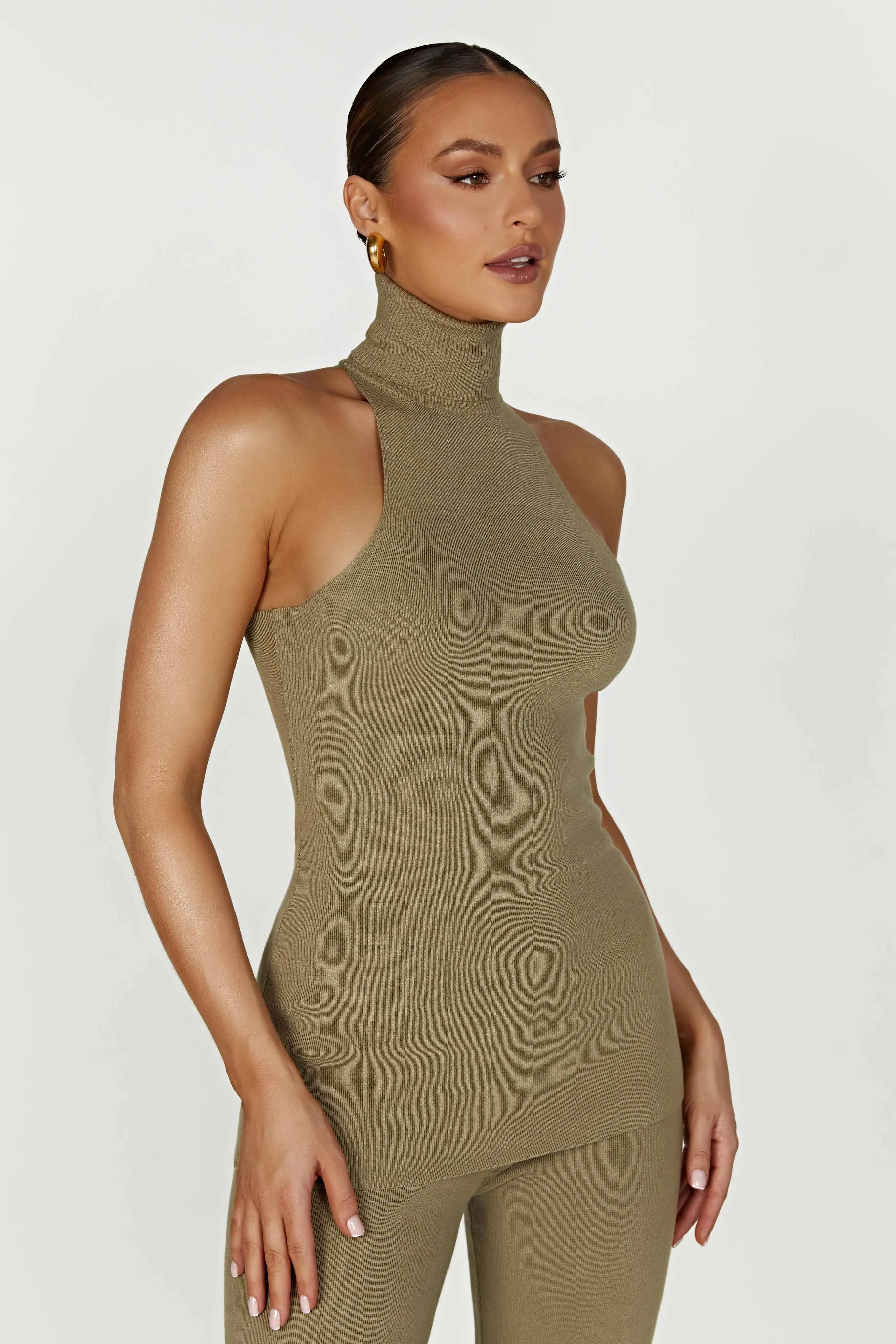 Kelsea Sleeveless Turtleneck Top - Olive sold by Meshki product image thumbnail 4