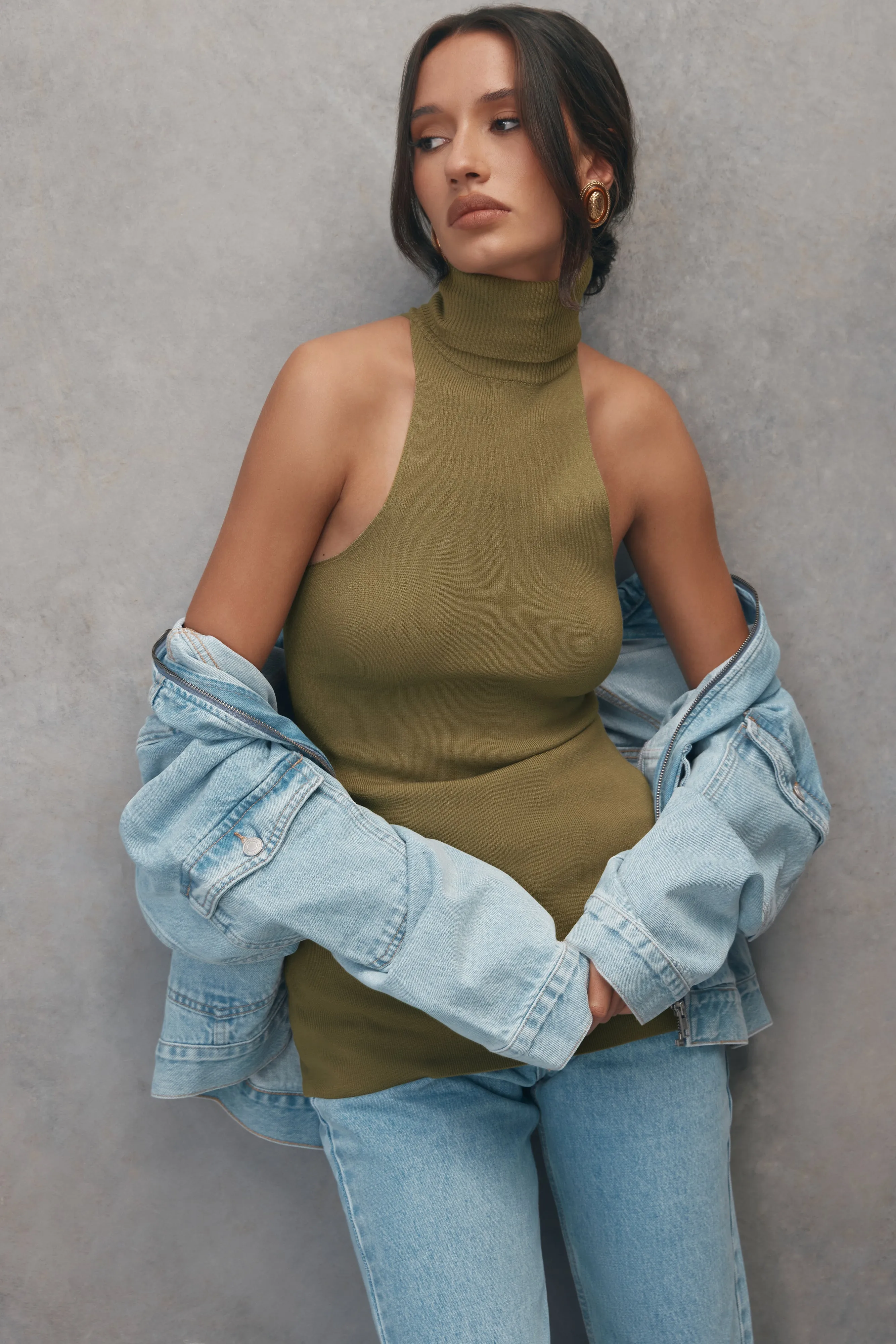 Kelsea Sleeveless Turtleneck Top - Olive sold by Meshki