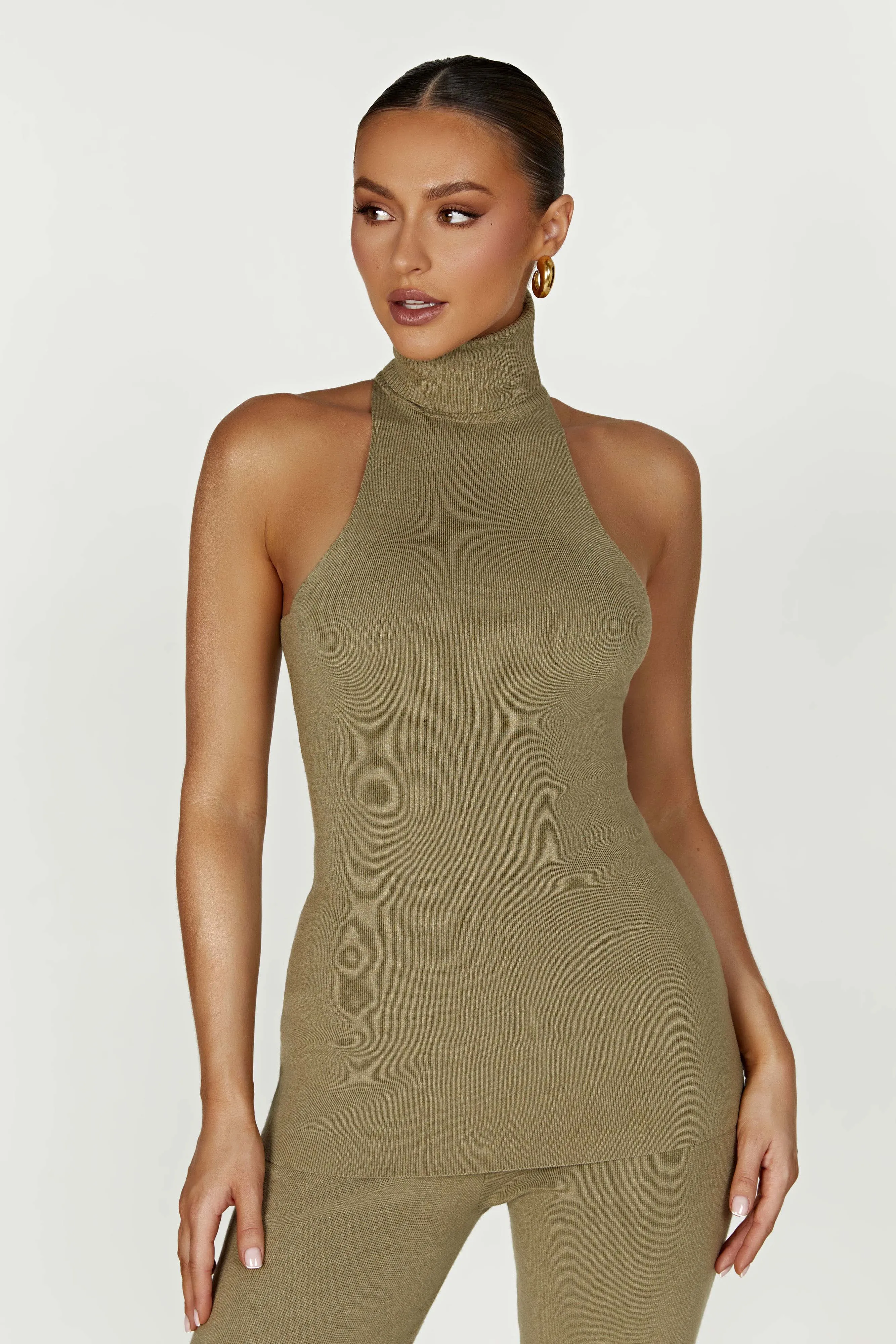 Kelsea Sleeveless Turtleneck Top - Olive sold by Meshki product image thumbnail 2