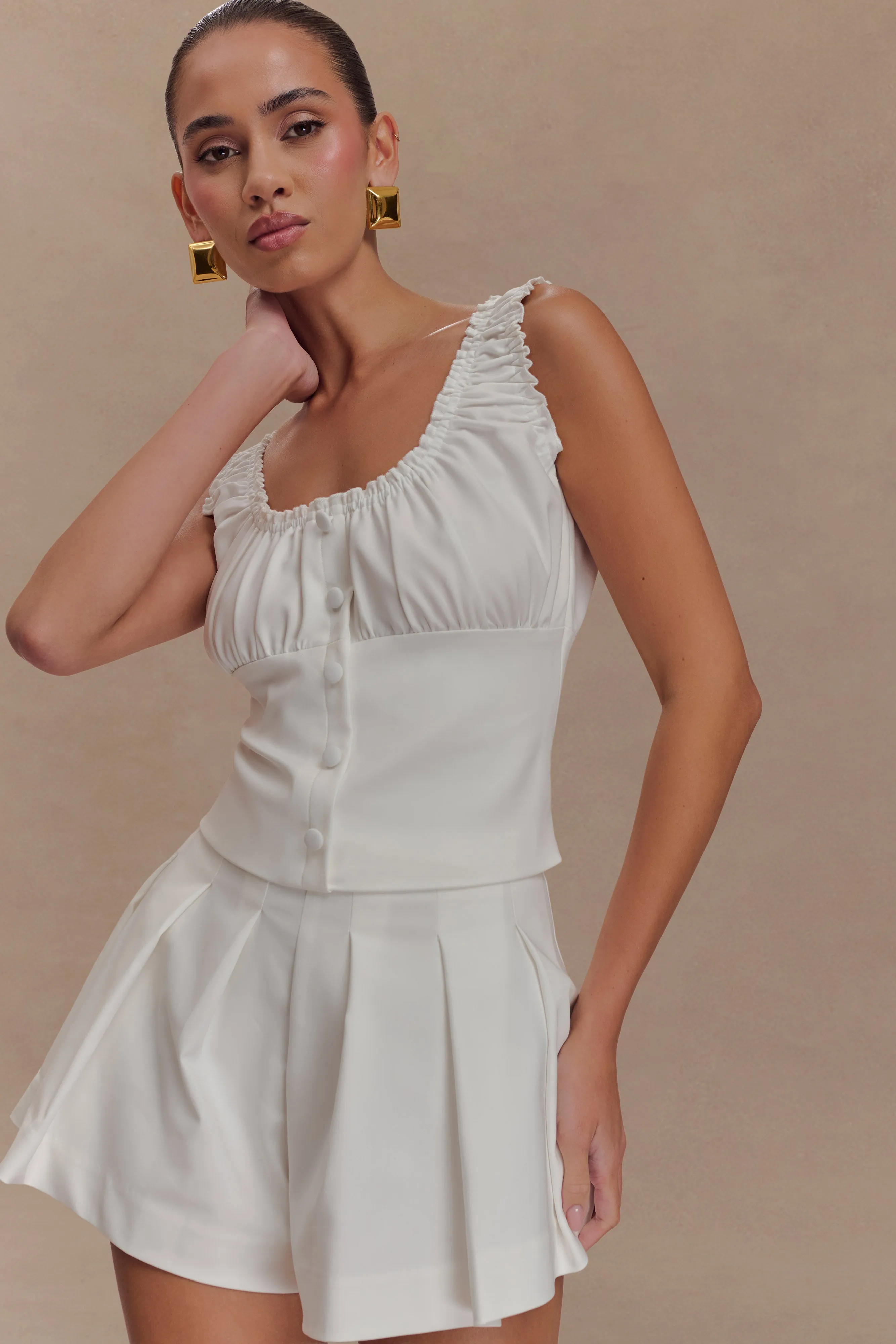 Ines Sleeveless Ruched Top - White sold by Meshki product image thumbnail 3