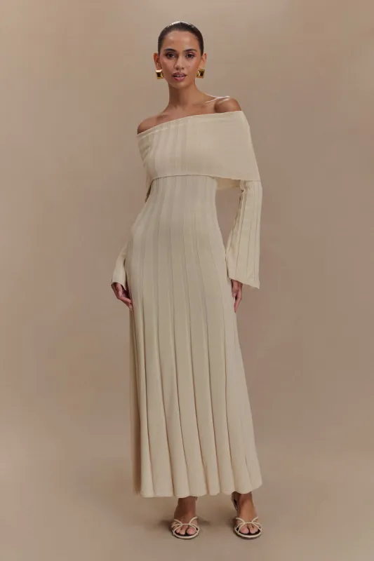 Alonza Long Sleeve Knit Midi Dress - Cream sold by Meshki