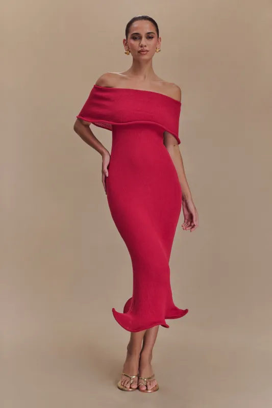 Molly Off Shoulder Knit Midi Dress - Raspberry sold by Meshki