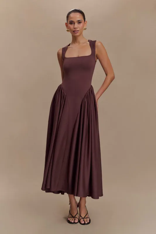 Sharon Scuba Jersey Midi Dress - Cacao Brown sold by Meshki