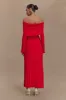 Alonza Long Sleeve Knit Midi Dress - Red sold by Meshki