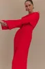 Alonza Long Sleeve Knit Midi Dress - Red sold by Meshki