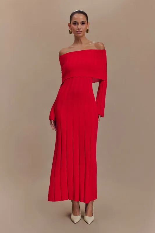 Alonza Long Sleeve Knit Midi Dress - Red sold by Meshki