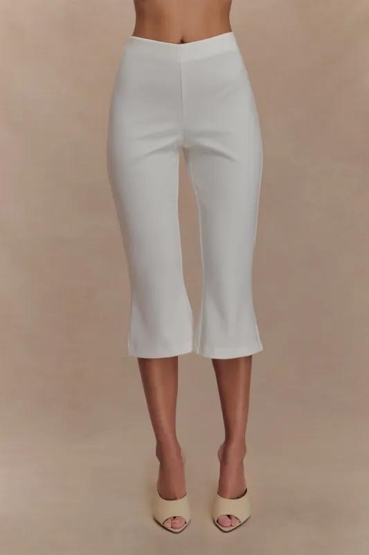 Layla Flared Crepe Capri Pants - White sold by Meshki