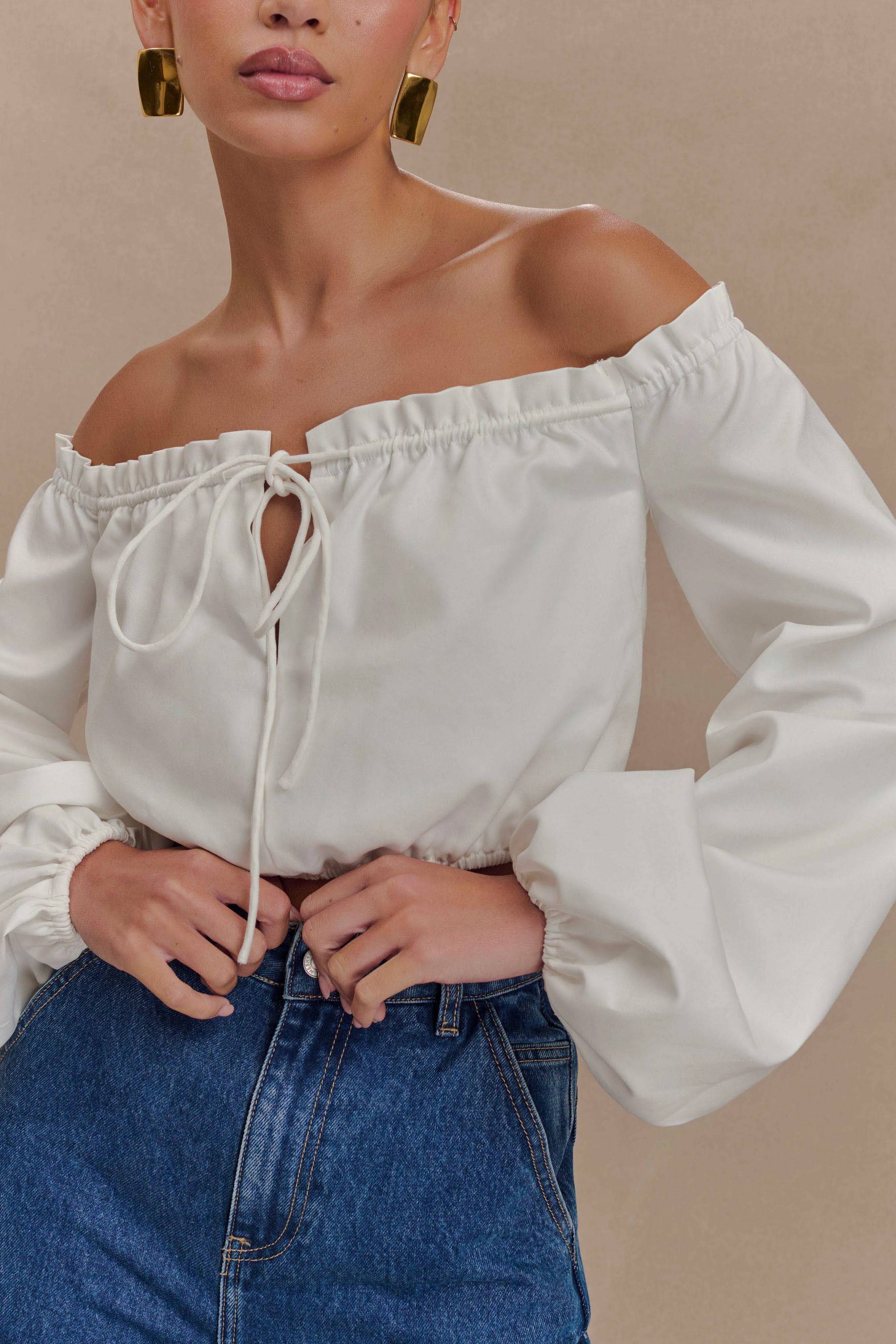 Salome Off Shoulder Crop Top - White sold by Meshki product image thumbnail 3