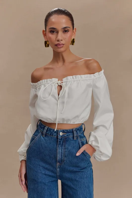 Salome Off Shoulder Crop Top - White sold by Meshki
