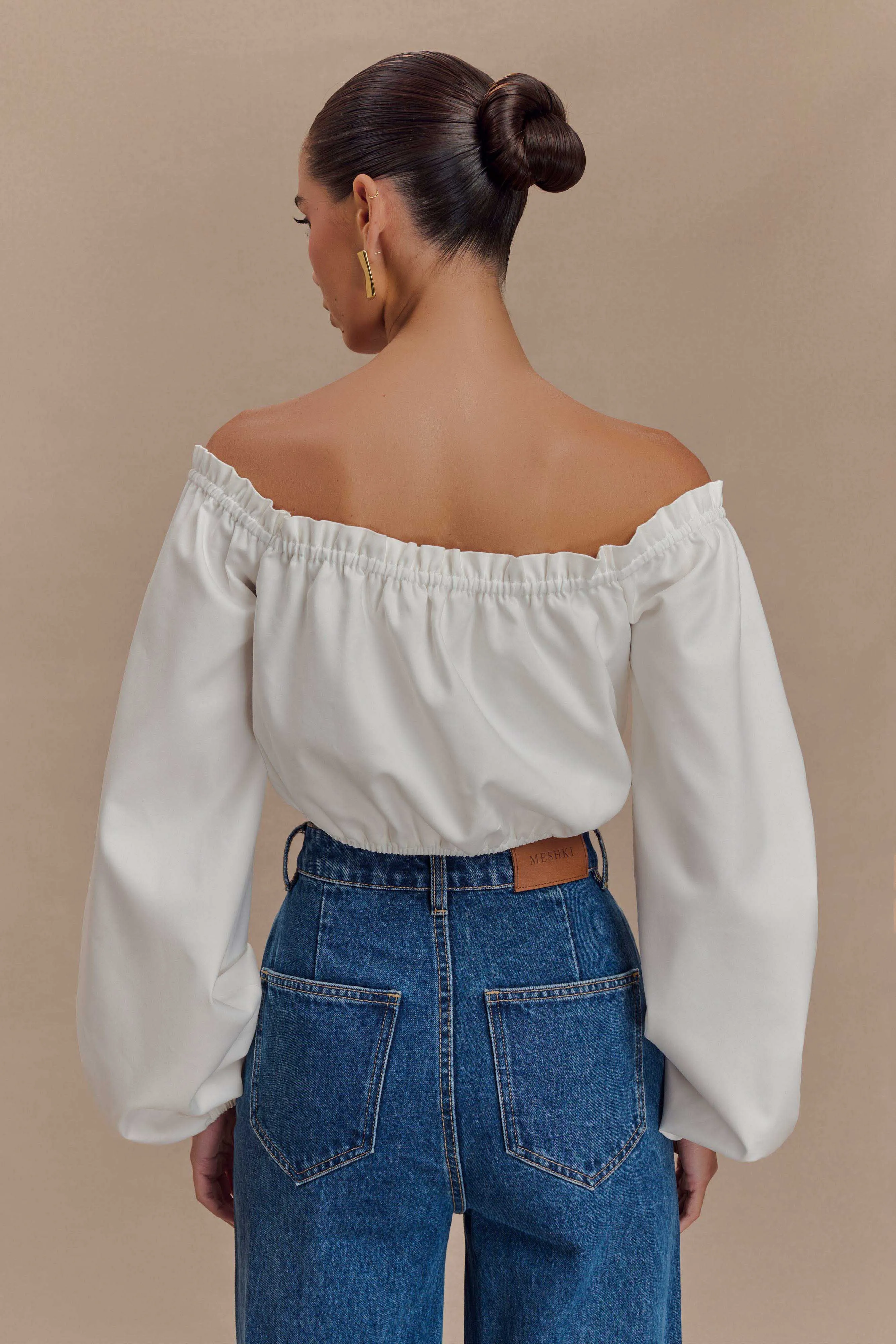 Salome Off Shoulder Crop Top - White sold by Meshki product image thumbnail 2