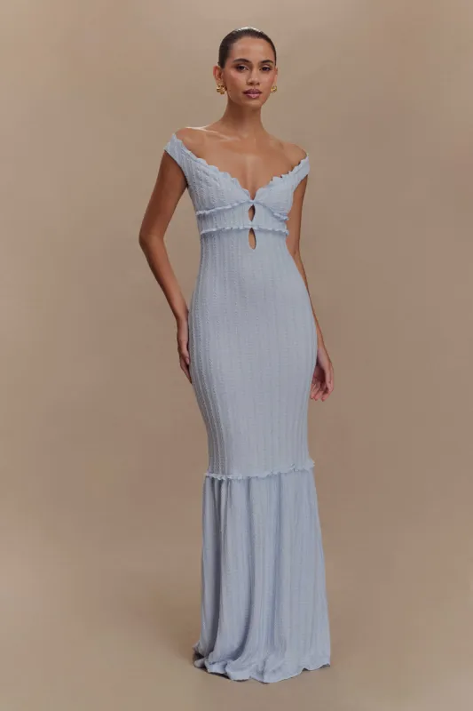 Natalie Off Shoulder Maxi Dress - Sky Blue sold by Meshki