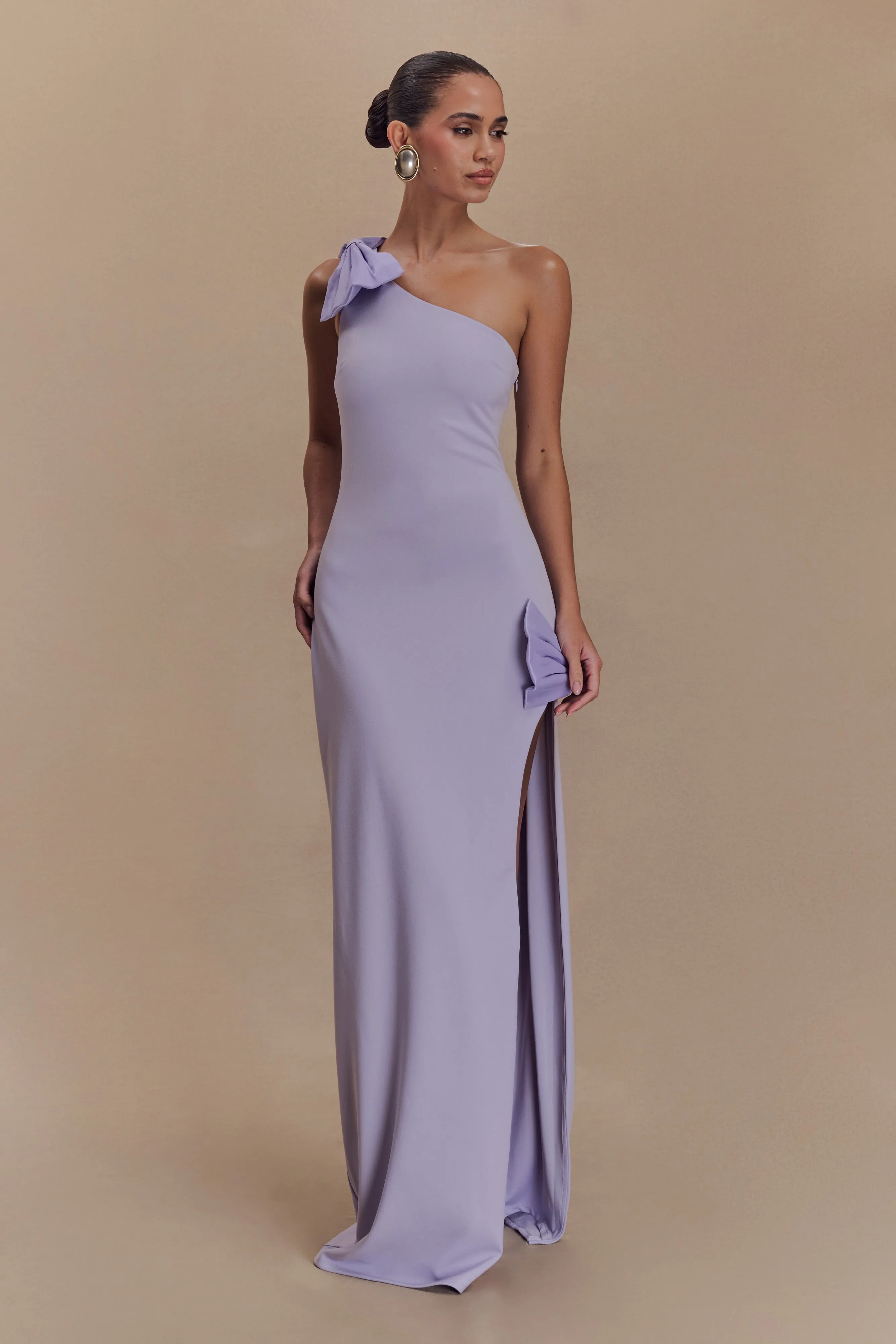 Hallie One Shoulder Bow Maxi Dress - Lilac sold by Meshki product image thumbnail 5