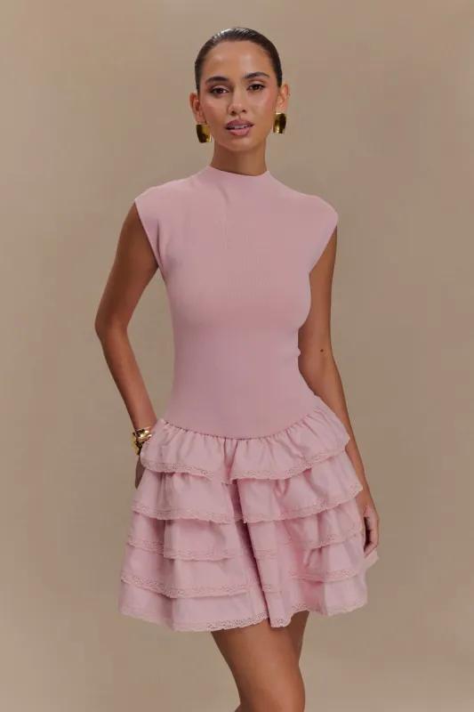 Maeve Ruffle Knit Mini Dress - Dusty Pink sold by Meshki