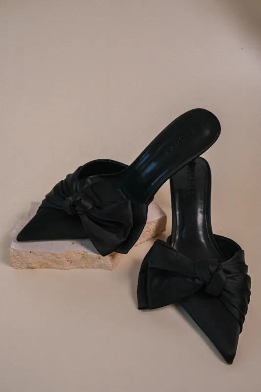 Elena Pointed Satin Bow Heel - Black sold by Meshki