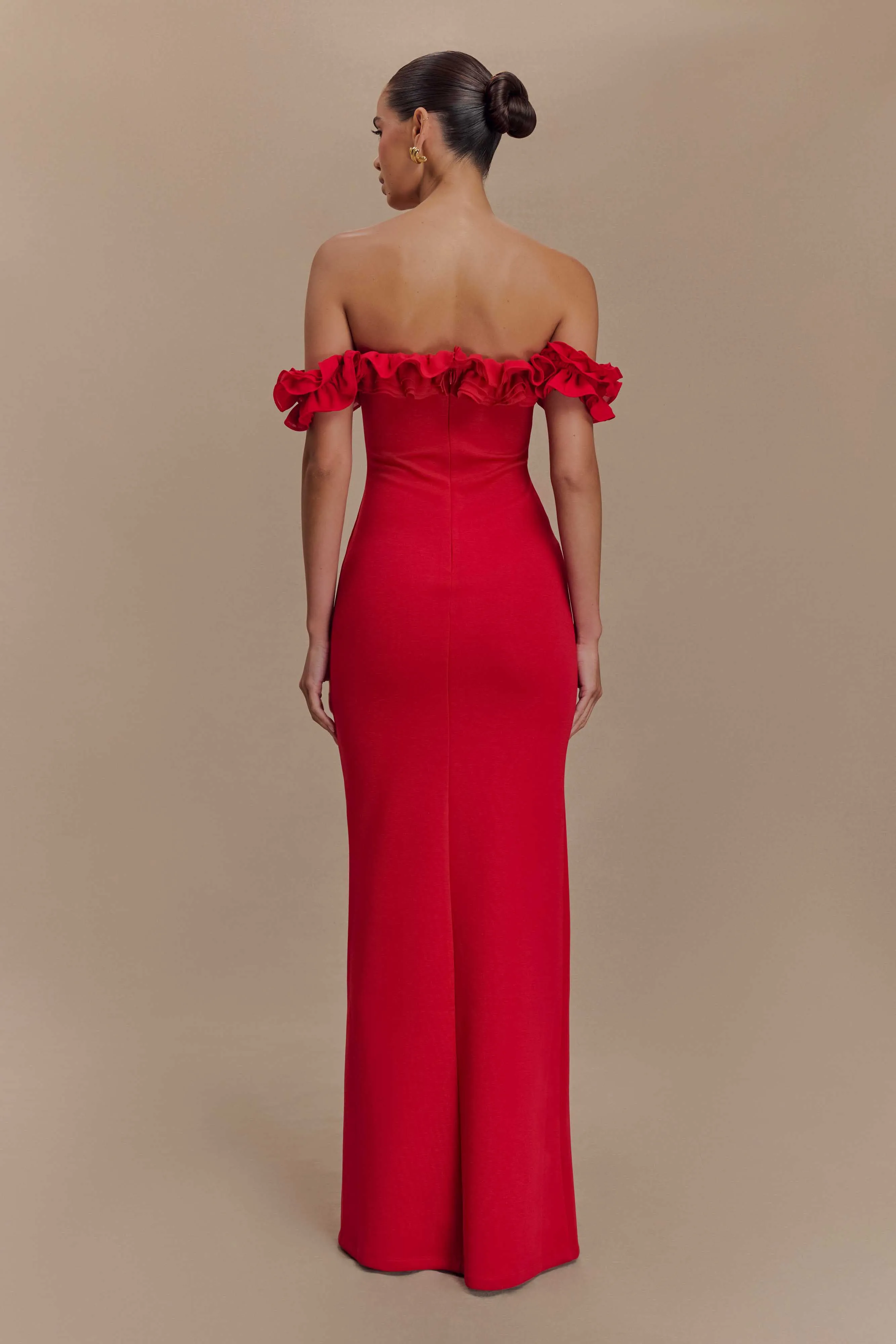 Nova Ruffle Off Shoulder Maxi Dress - Ruby sold by Meshki product image thumbnail 2