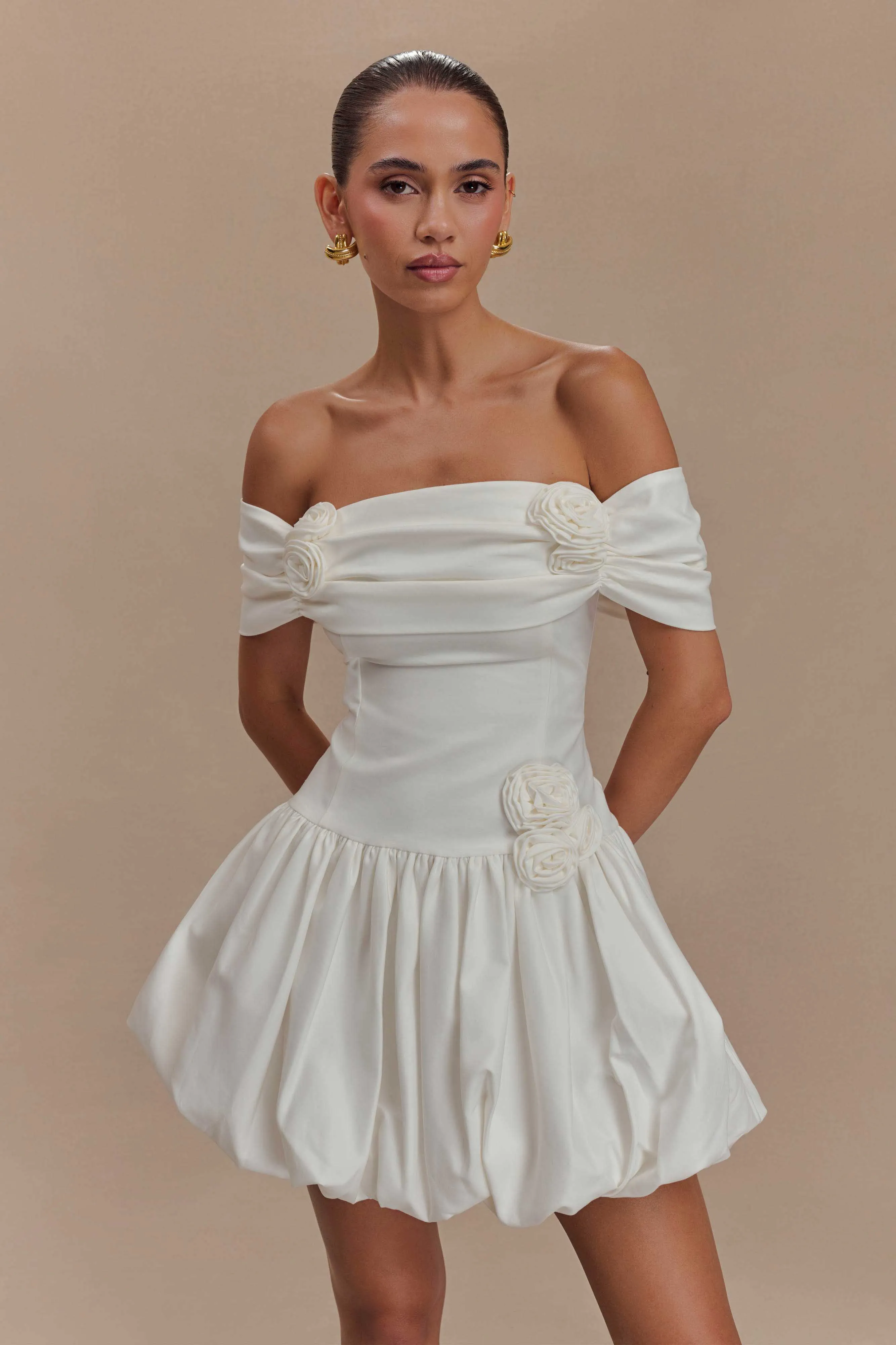 Giovanna Off Shoulder Mini Dress - White sold by Meshki
