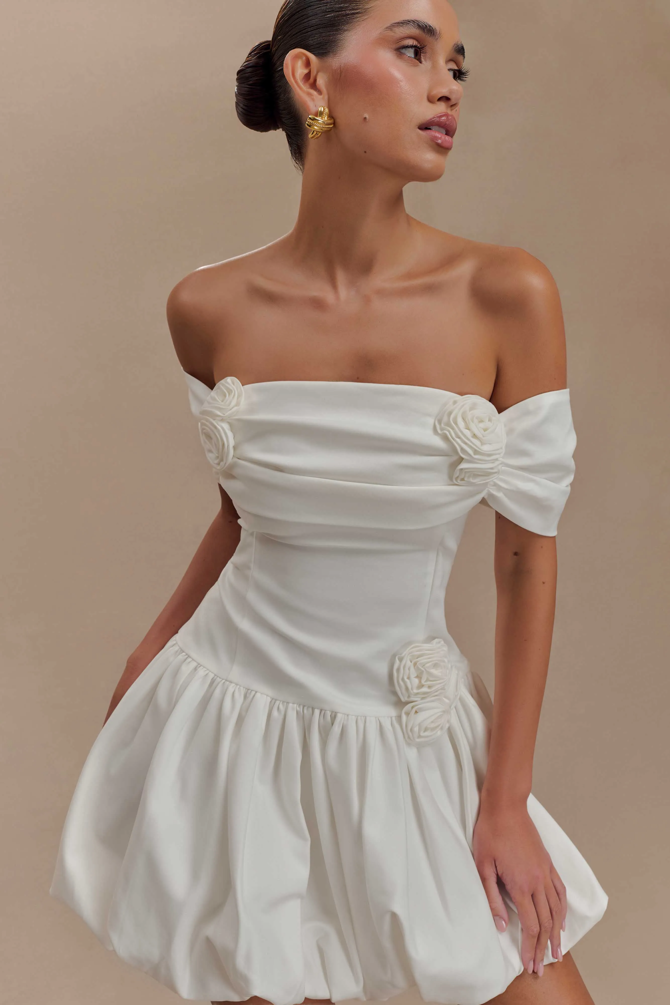 Giovanna Off Shoulder Mini Dress - White sold by Meshki product image thumbnail 3