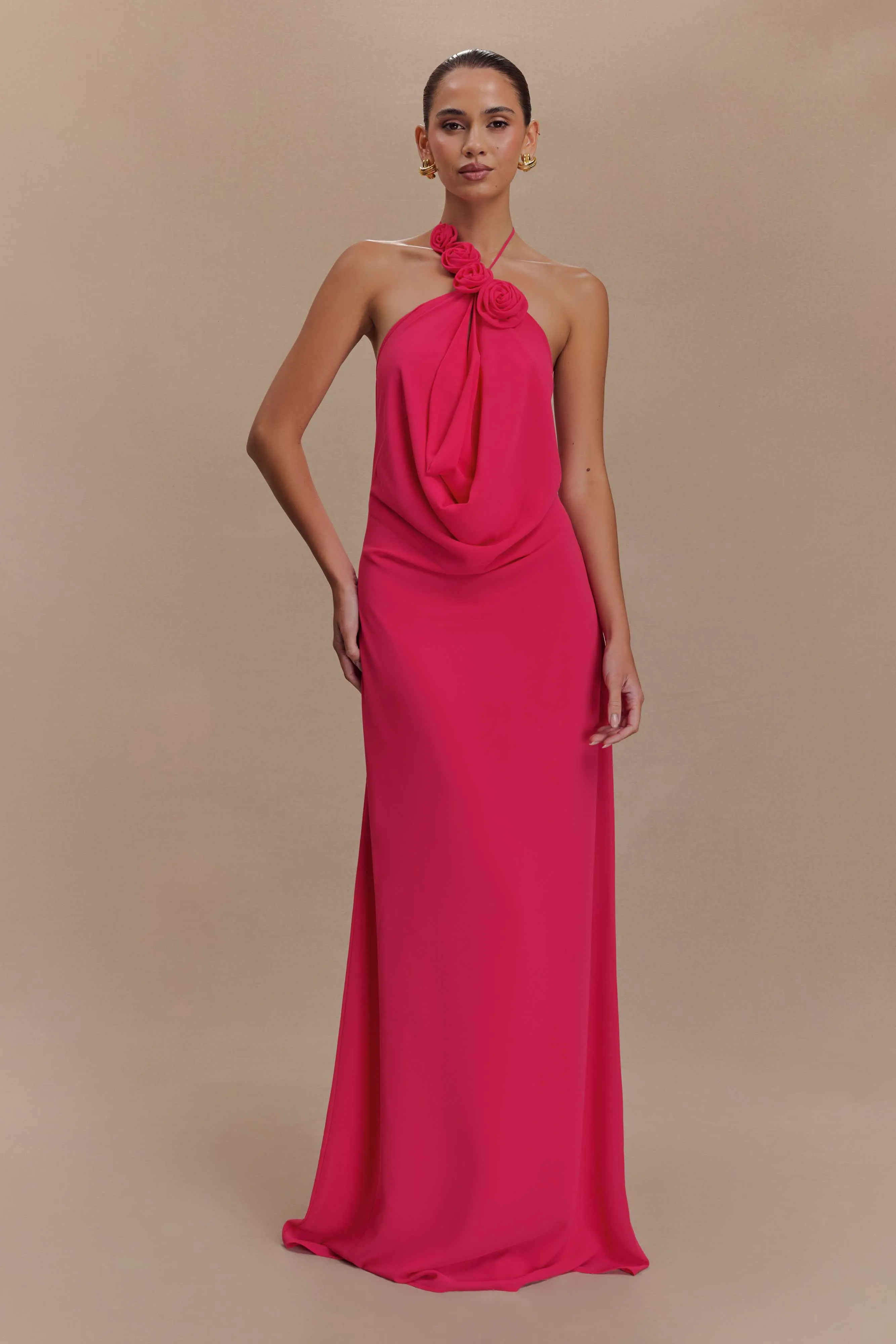Rosalia Cowl Neck Maxi Dress - Raspberry sold by Meshki