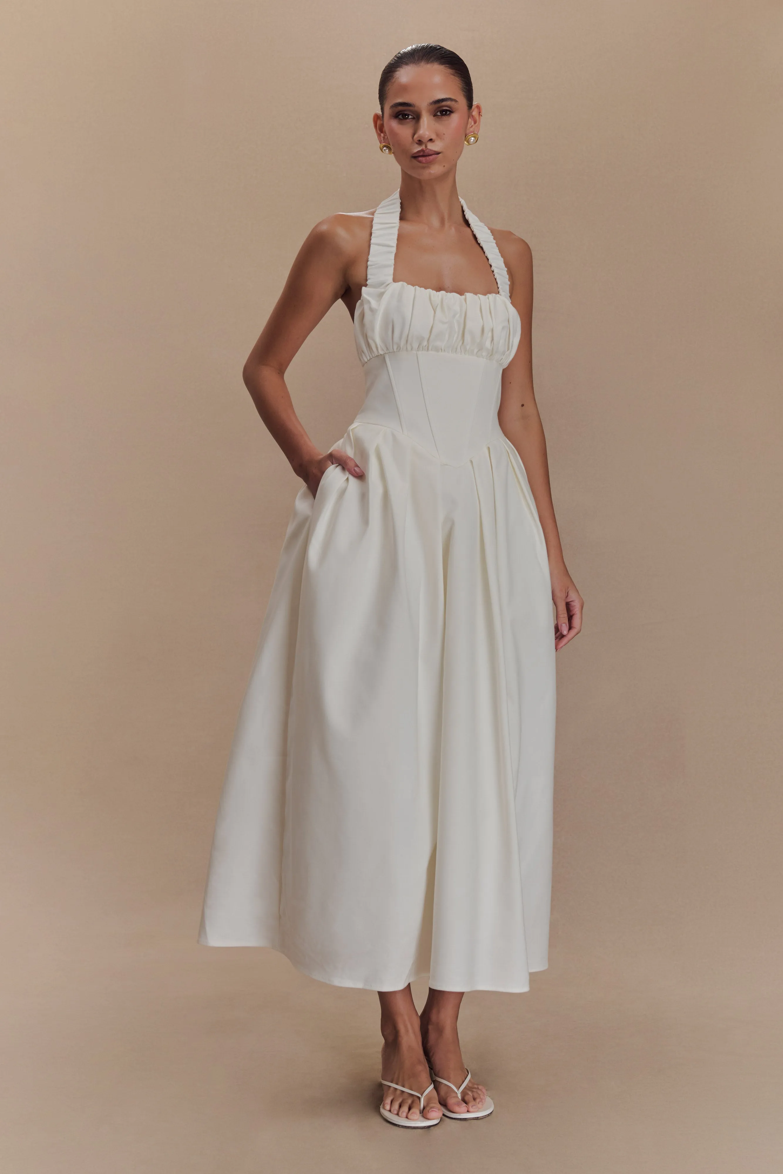Candy Halter Midi Dress - White sold by Meshki product image thumbnail 4