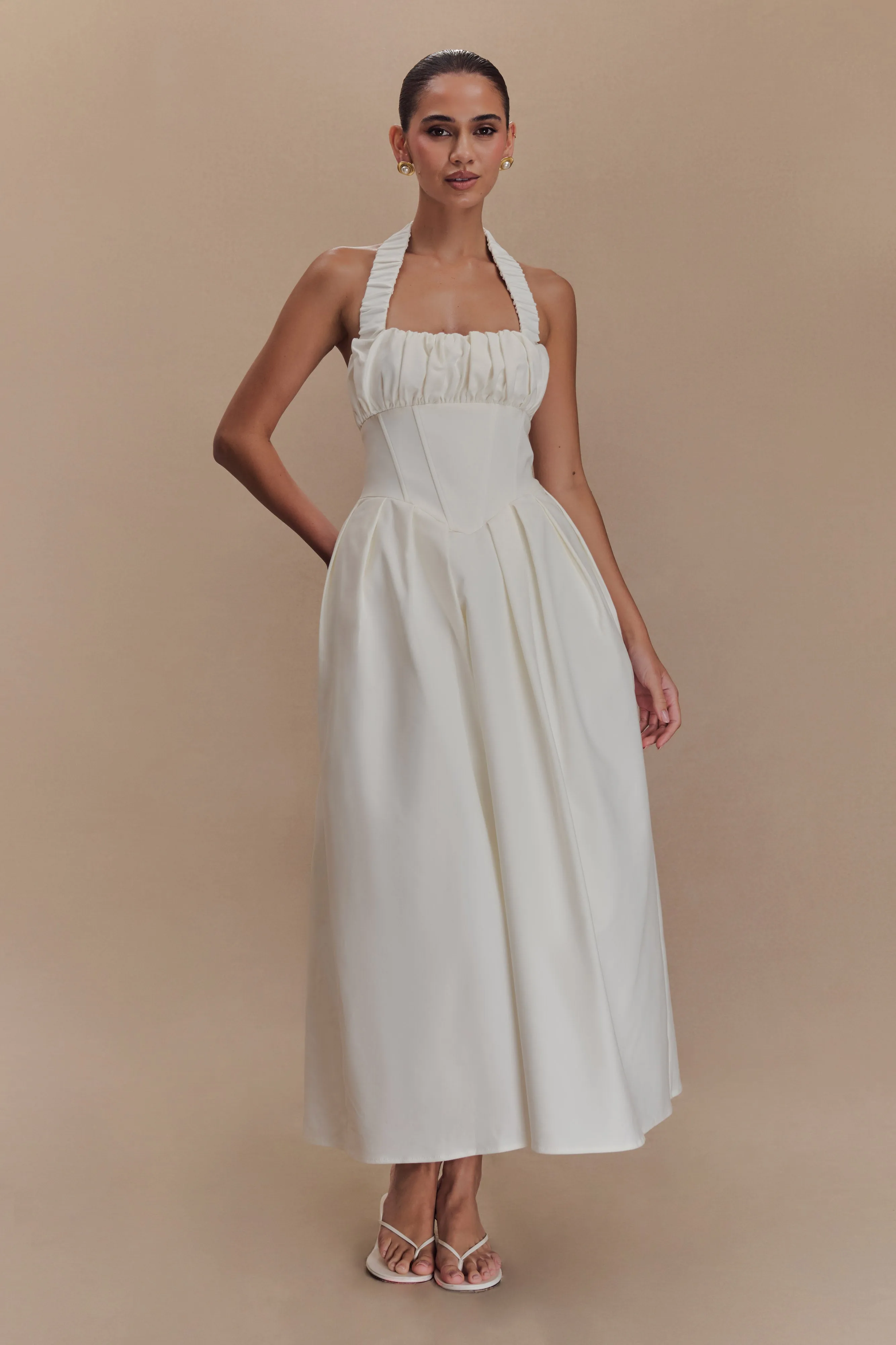 Candy Halter Midi Dress - White sold by Meshki