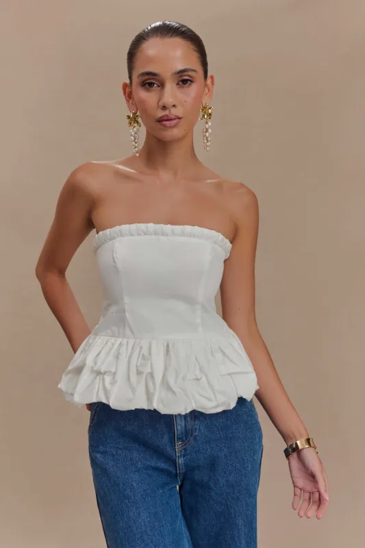 Cora Ruched Strapless Top - White sold by Meshki