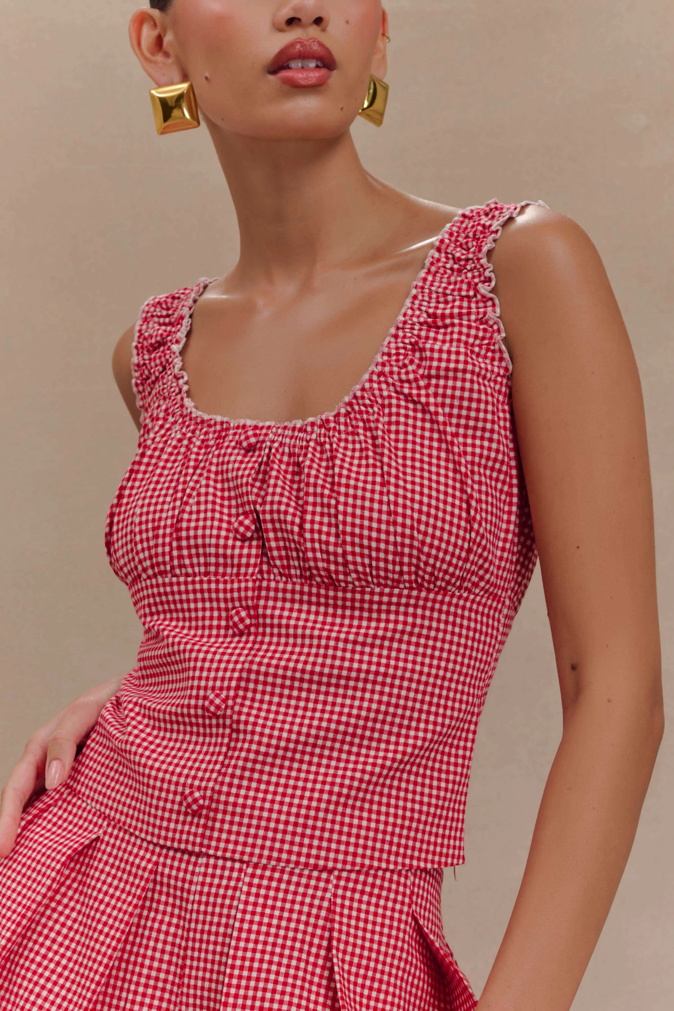 Ines Sleeveless Ruched Top - Red Gingham sold by Meshki product image thumbnail 3