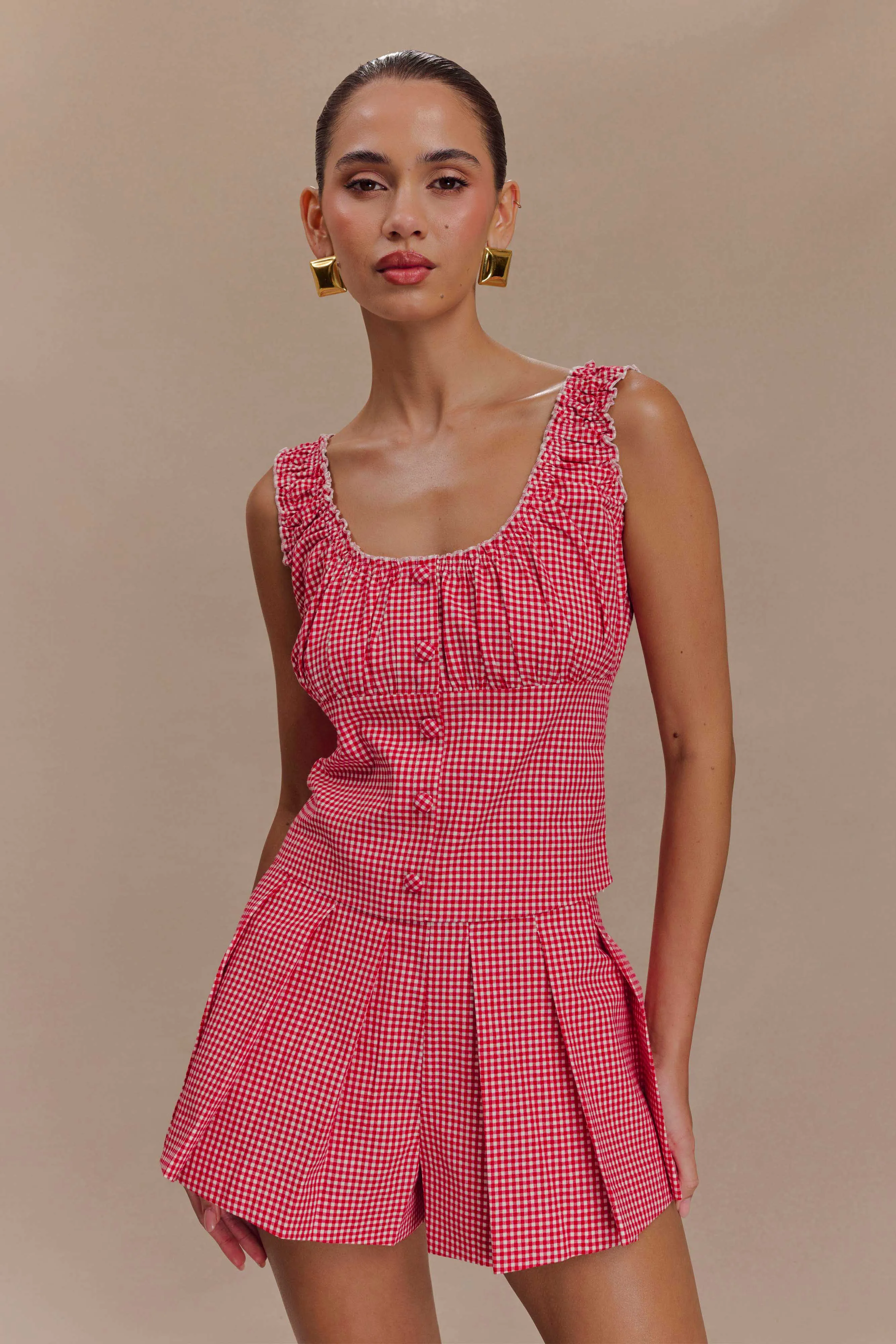 Ines Sleeveless Ruched Top - Red Gingham sold by Meshki