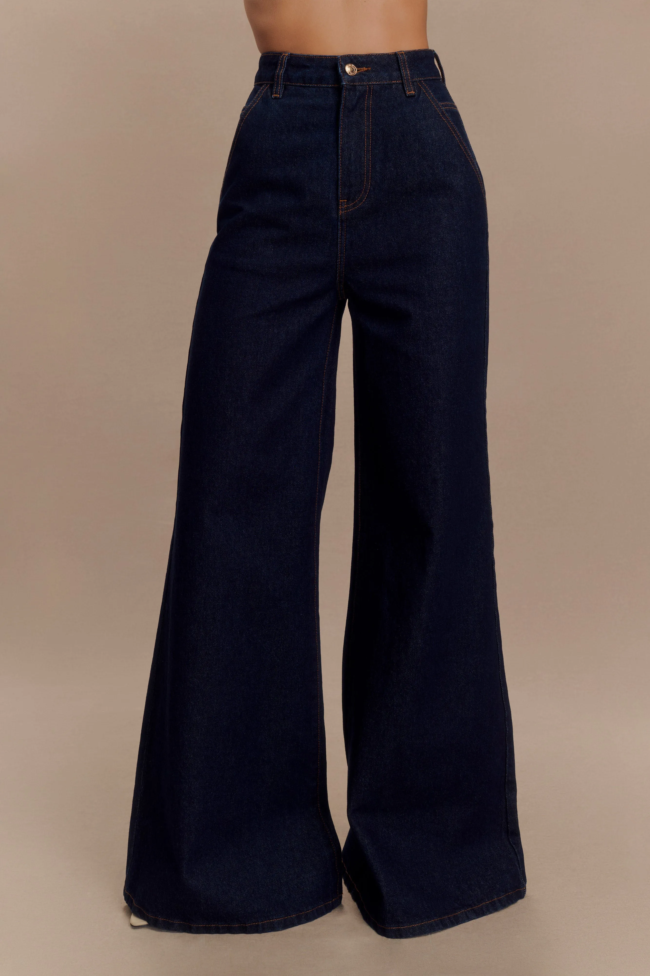 Jen Wide Leg Flare Denim Jeans - Indigo Blue sold by Meshki product image thumbnail 4