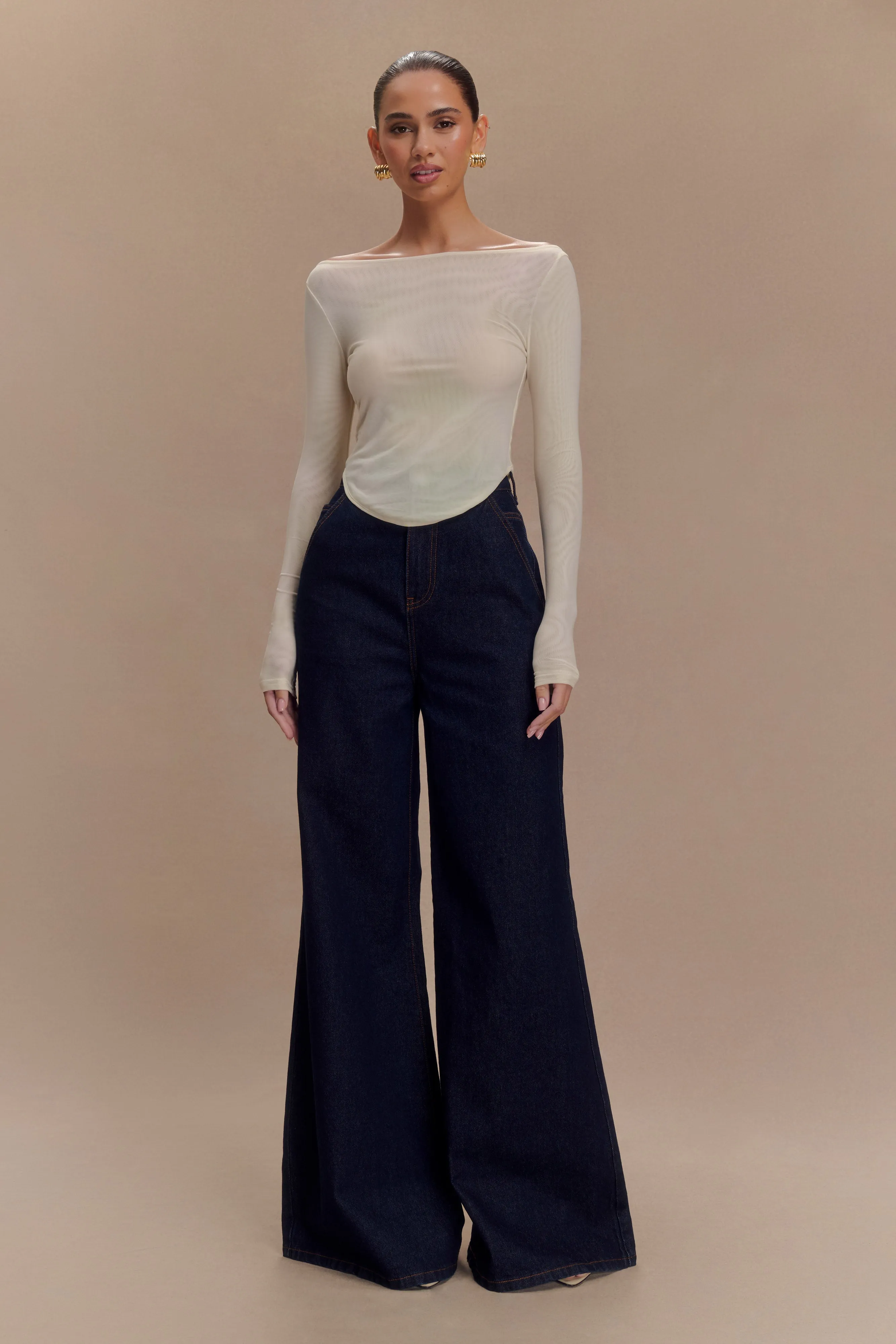 Jen Wide Leg Flare Denim Jeans - Indigo Blue sold by Meshki