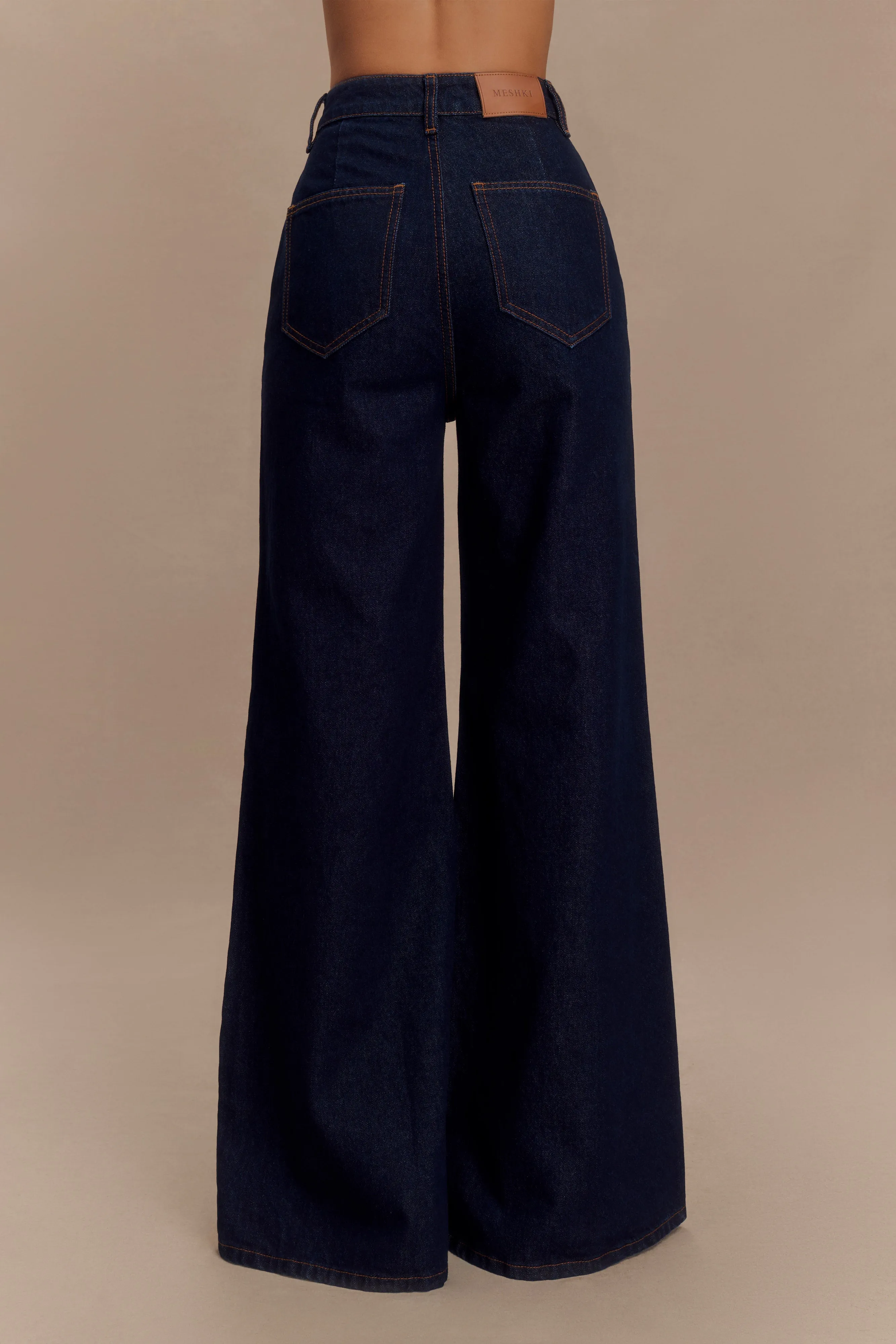 Jen Wide Leg Flare Denim Jeans - Indigo Blue sold by Meshki product image thumbnail 5