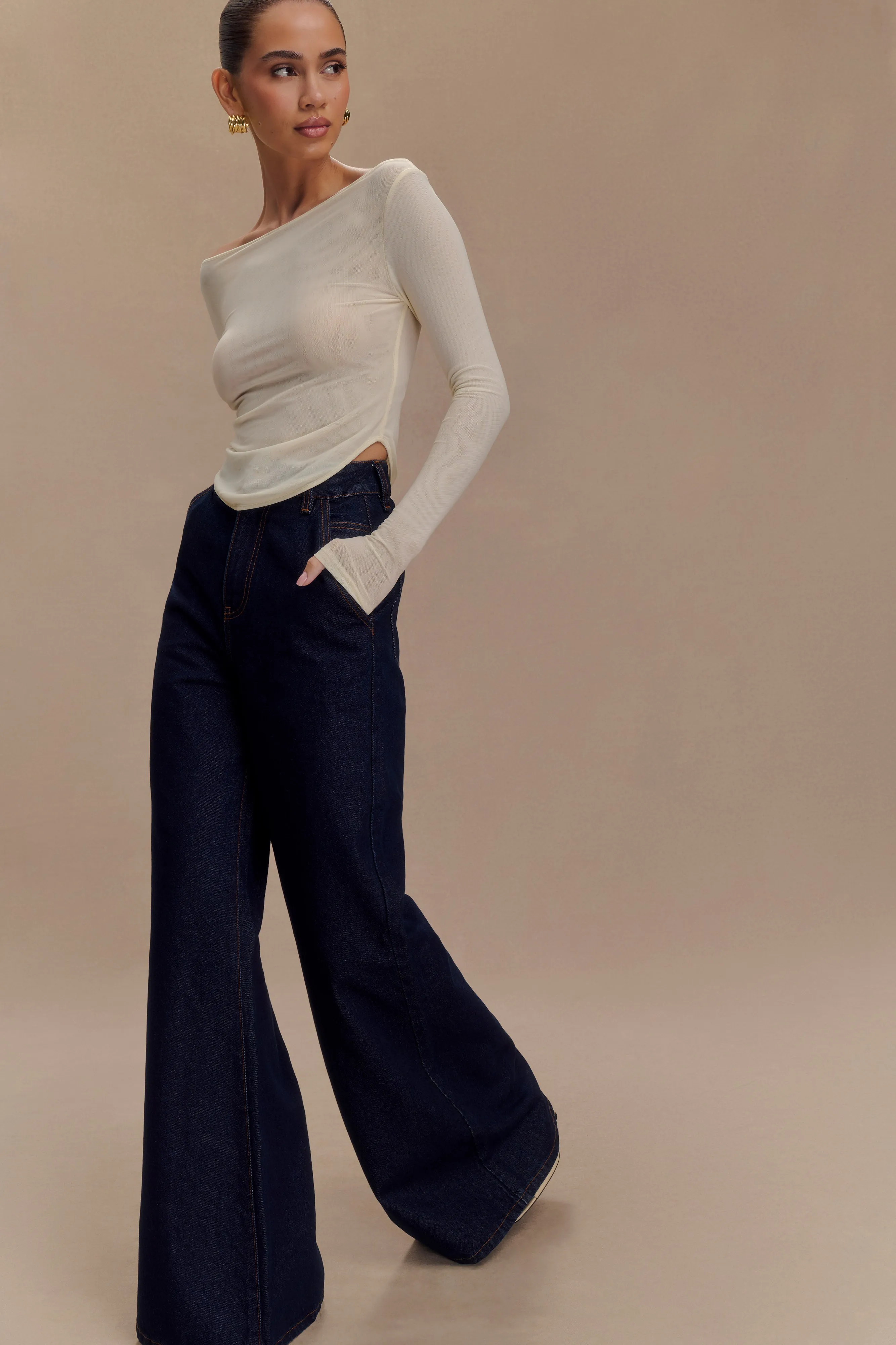 Jen Wide Leg Flare Denim Jeans - Indigo Blue sold by Meshki product image thumbnail 2