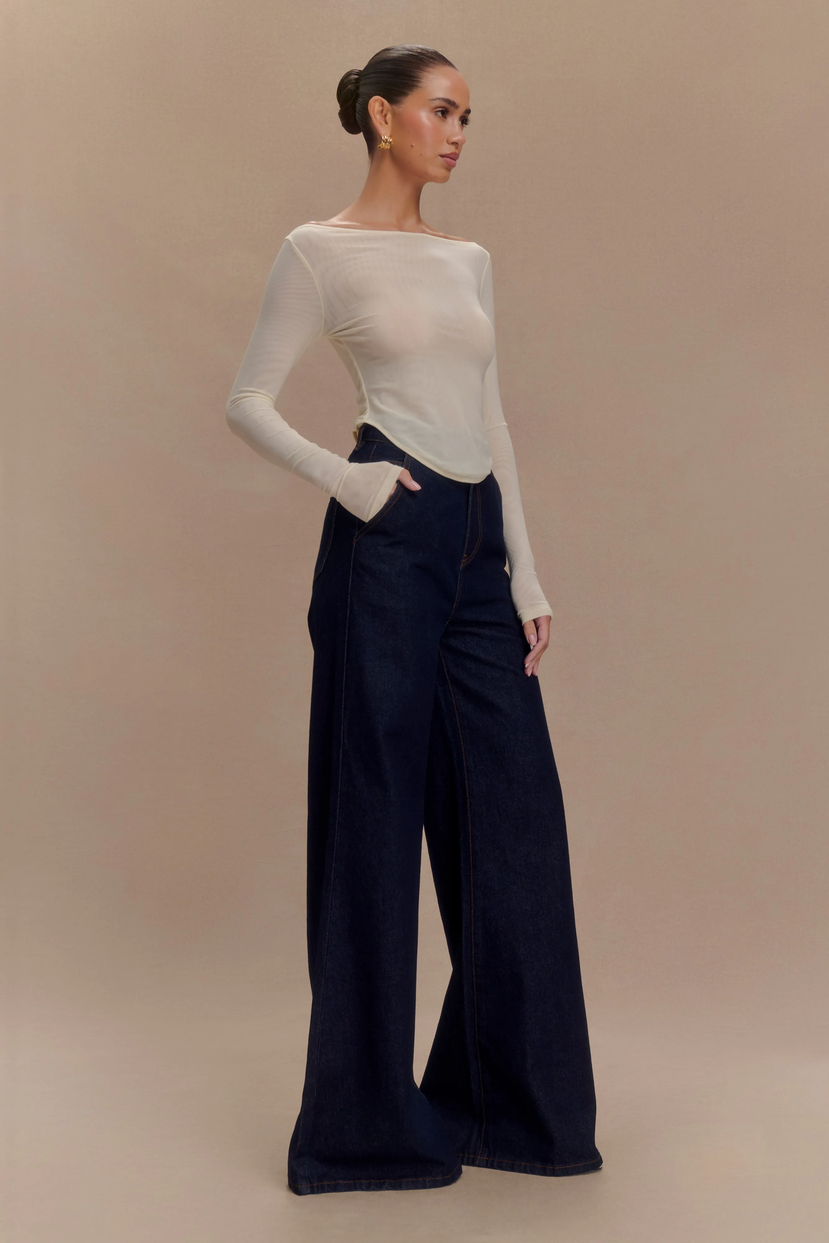 Jen Wide Leg Flare Denim Jeans - Indigo Blue sold by Meshki product image thumbnail 3