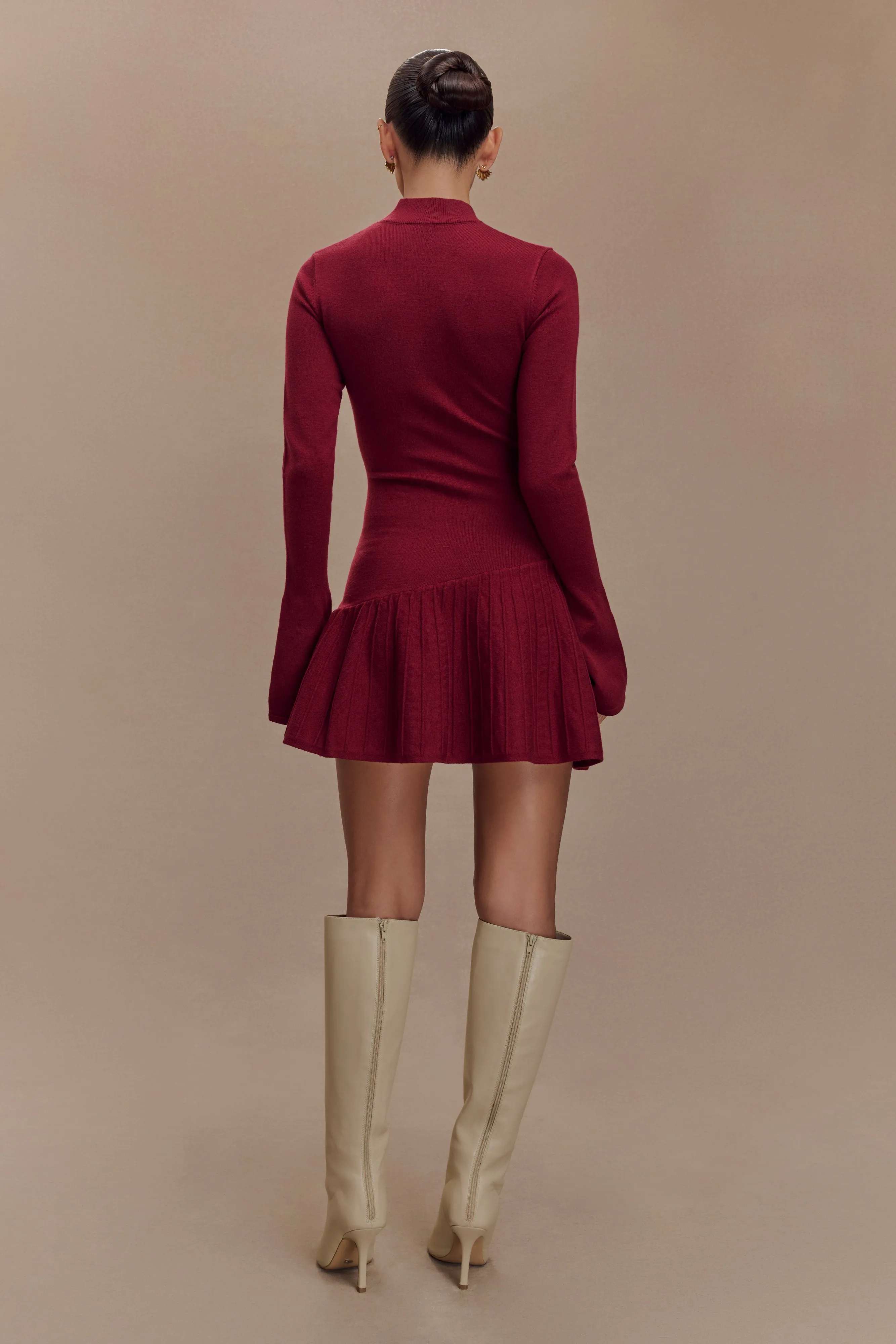Blair Knit Mini Dress With Pleats - Merlot sold by Meshki product image thumbnail 2