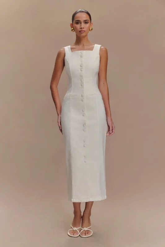 Reyna Denim Midi Dress - White sold by Meshki