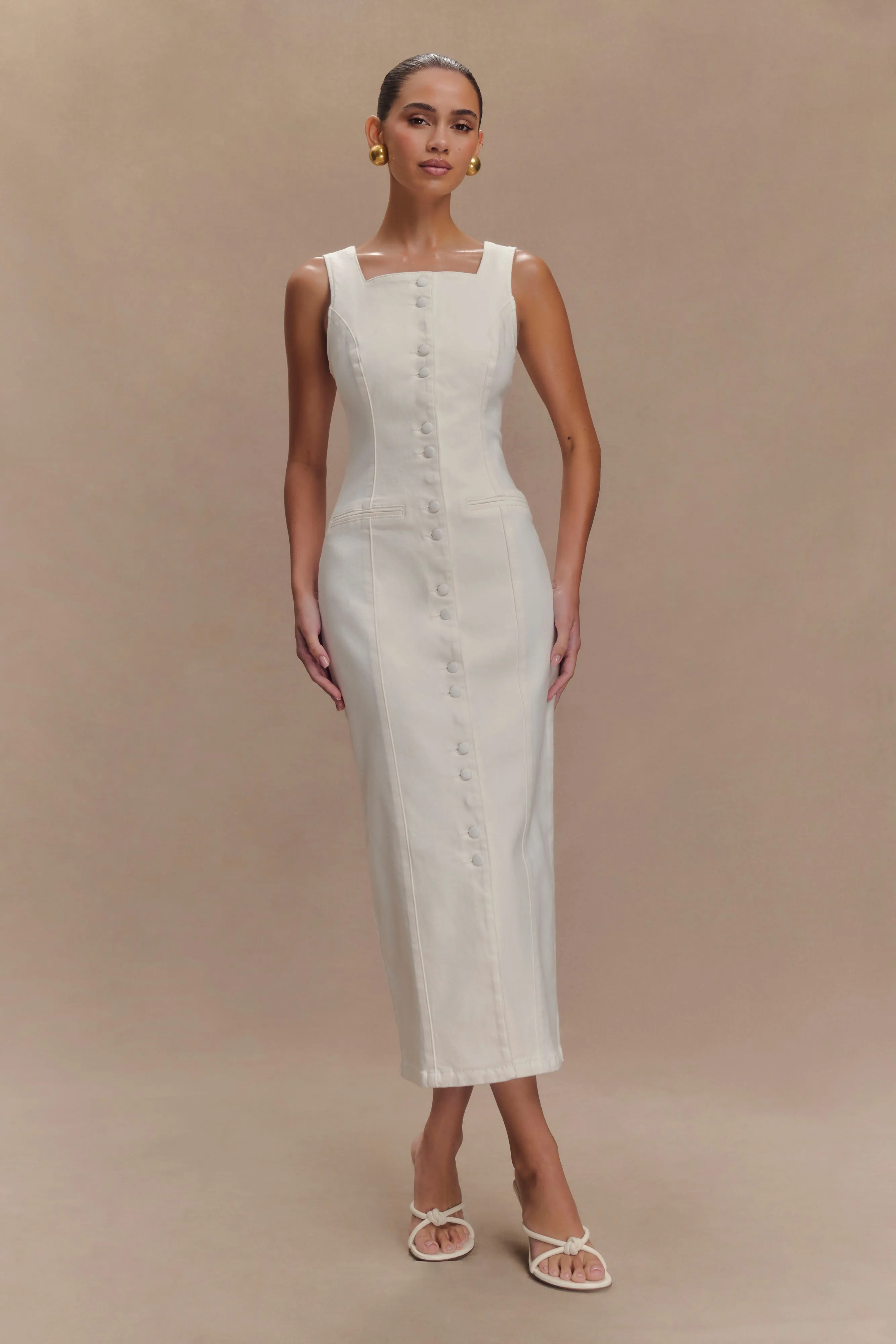 Reyna Denim Midi Dress - White sold by Meshki product image thumbnail 5