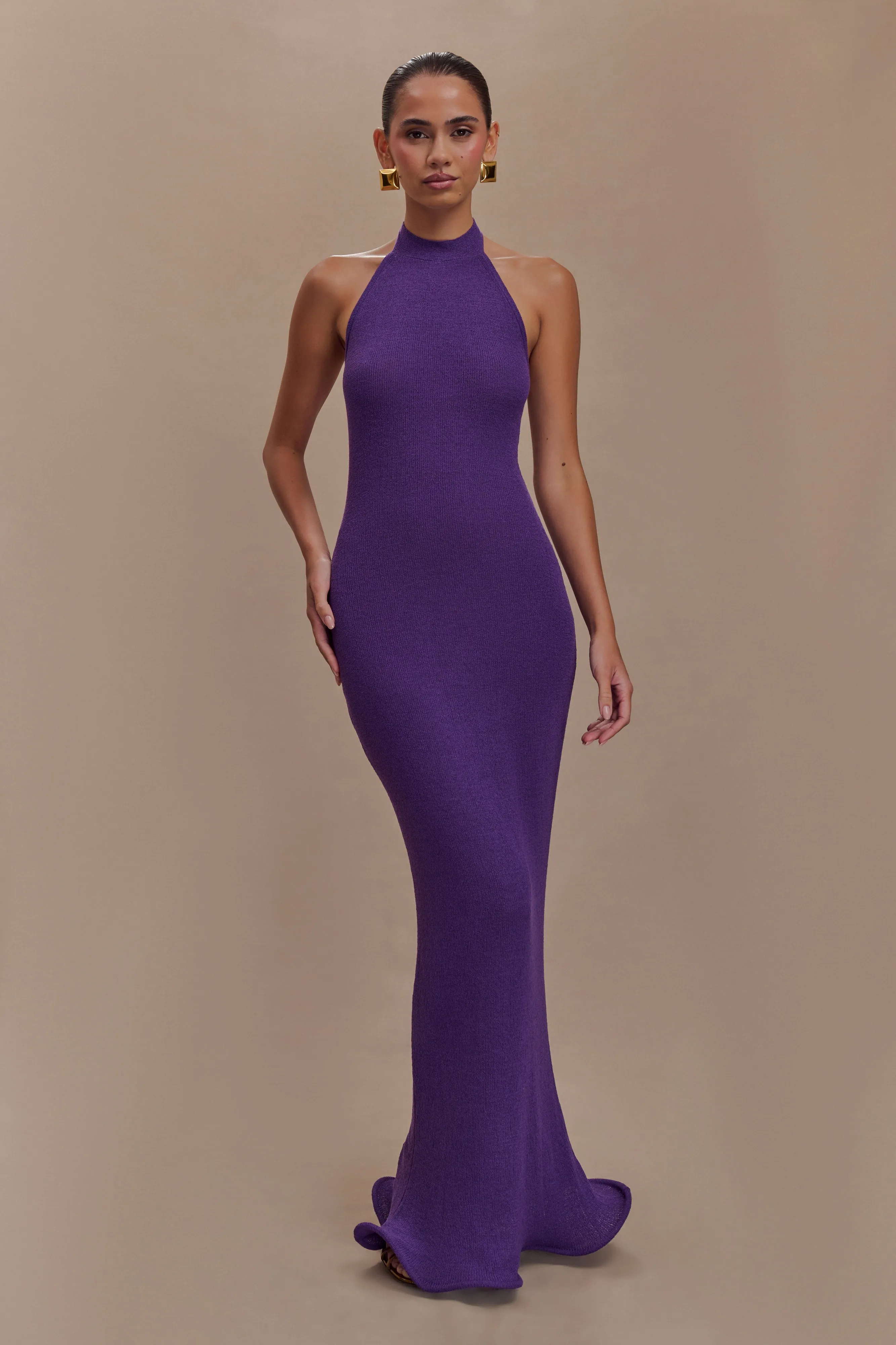 Melodie Halter Knit Maxi Dress - Purple sold by Meshki product image thumbnail 5