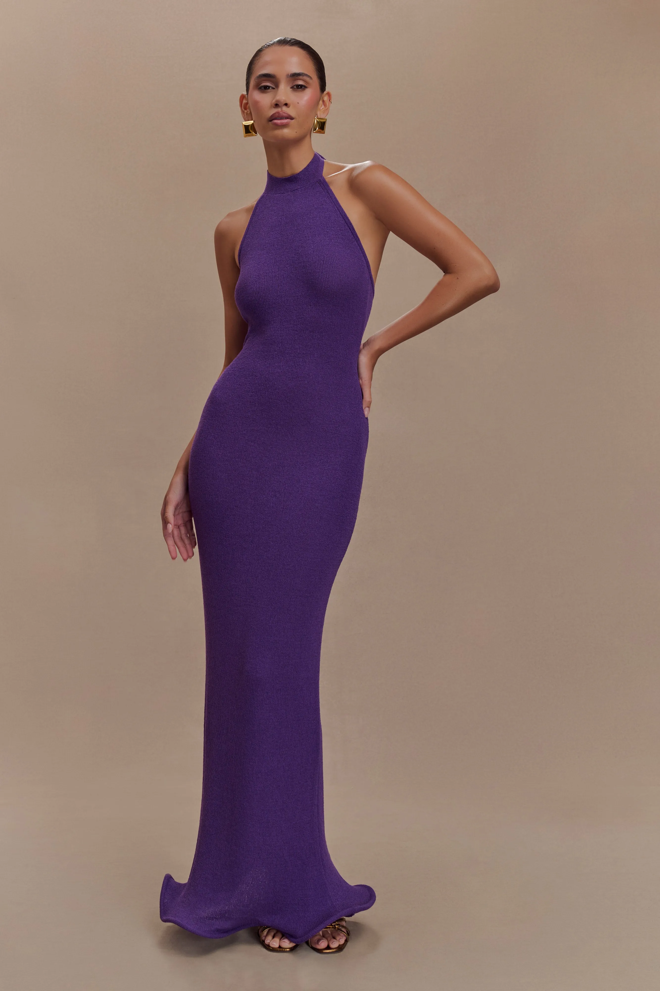 Melodie Halter Knit Maxi Dress - Purple sold by Meshki